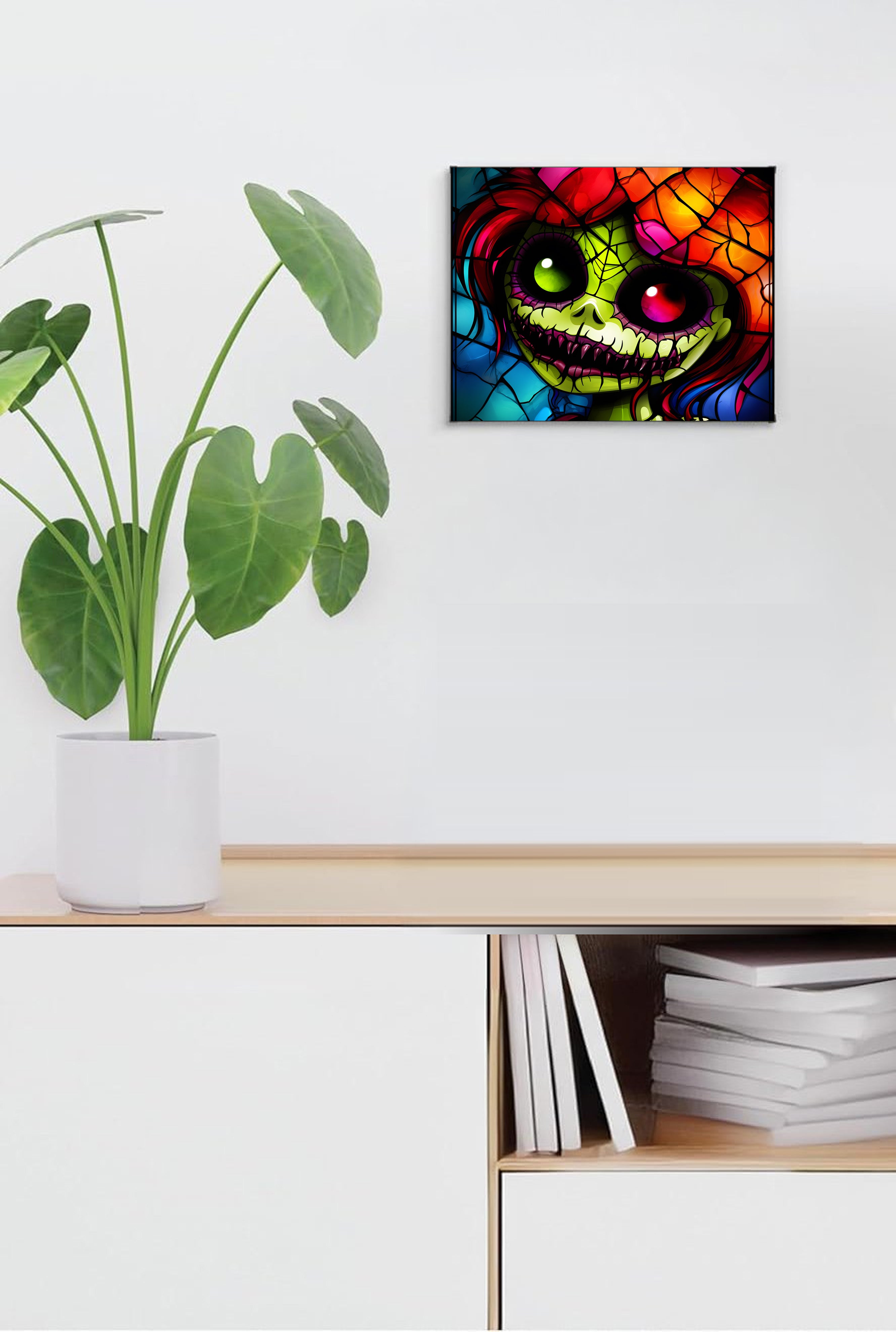Creepy Girl Suncatcher | Handmade Stained Glass Style Dark Art