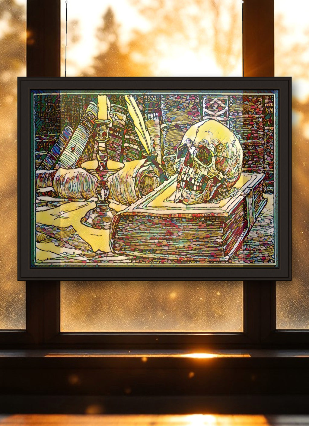 Death's Library Suncatcher | Handmade Stained Glass Style Dark Art