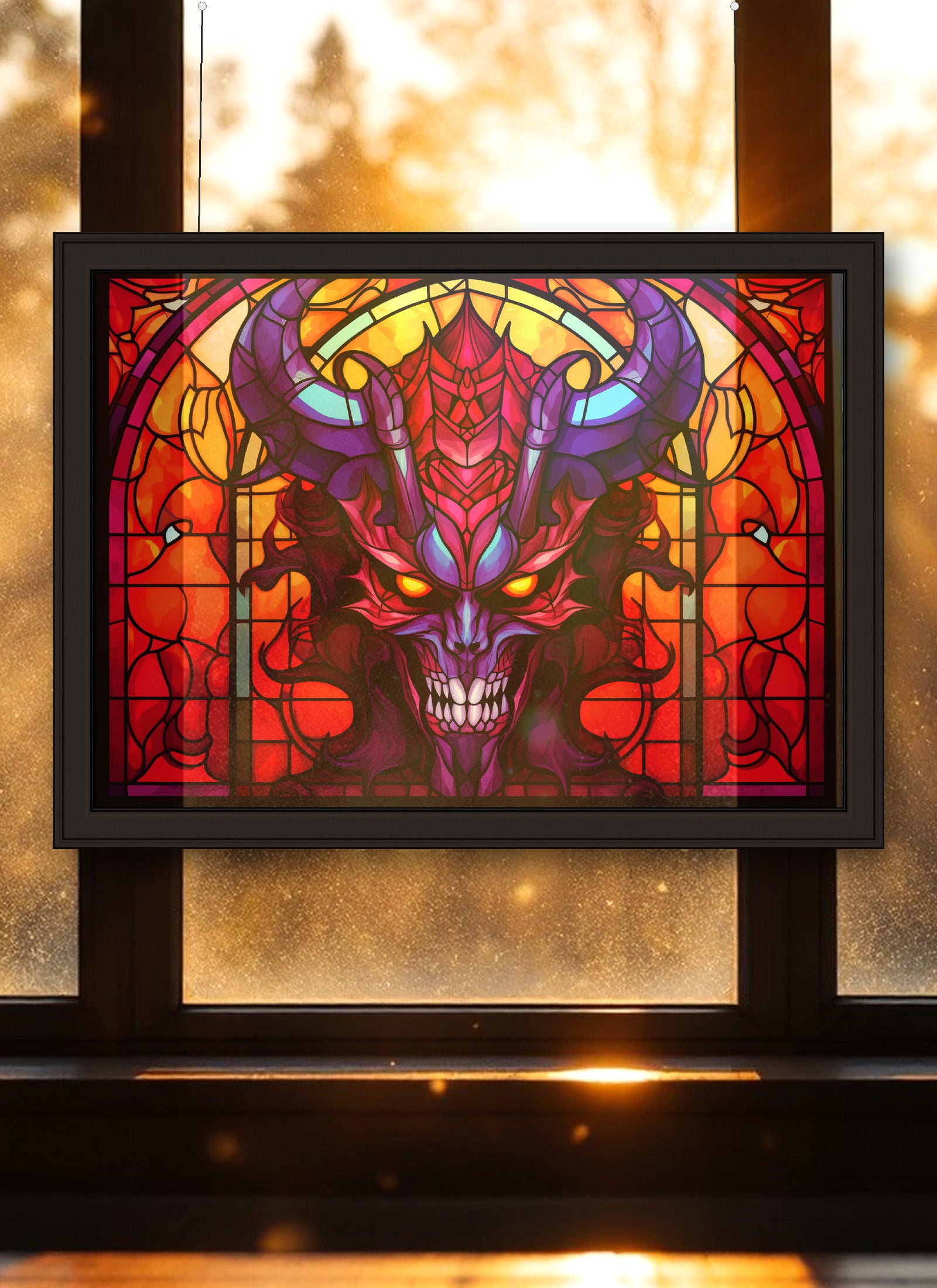 Demon Suncatcher | Handmade Stained Glass Style Dark Art