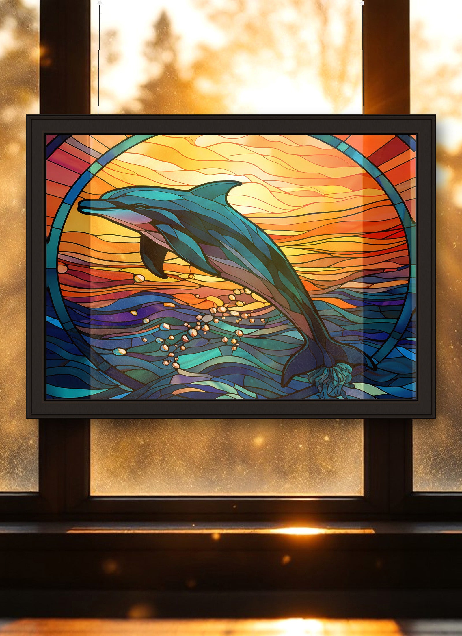 Dolphin Suncatcher | Handmade Stained Glass Style Ocean Art