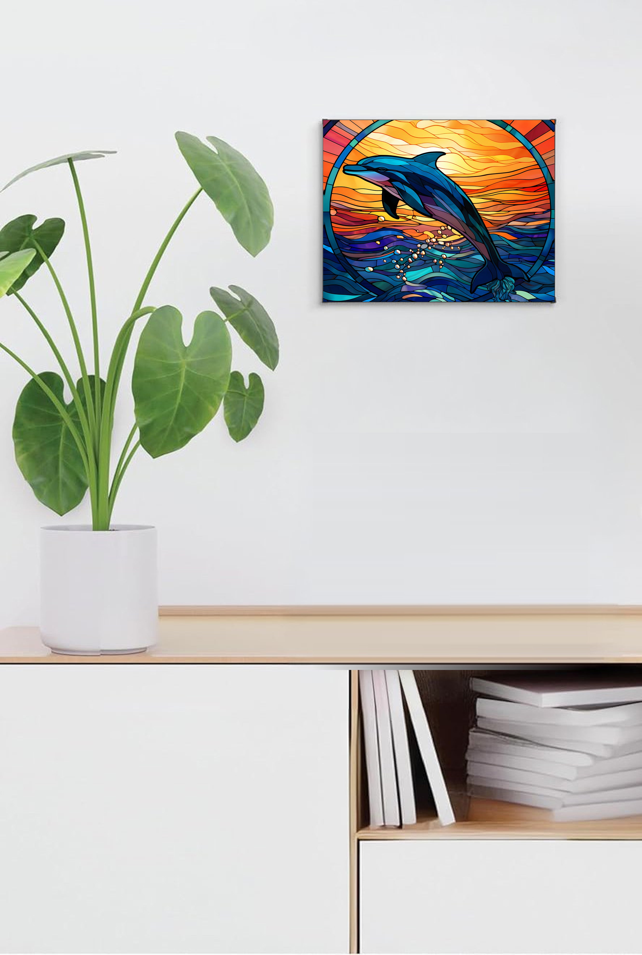 Dolphin Suncatcher | Handmade Stained Glass Style Ocean Art