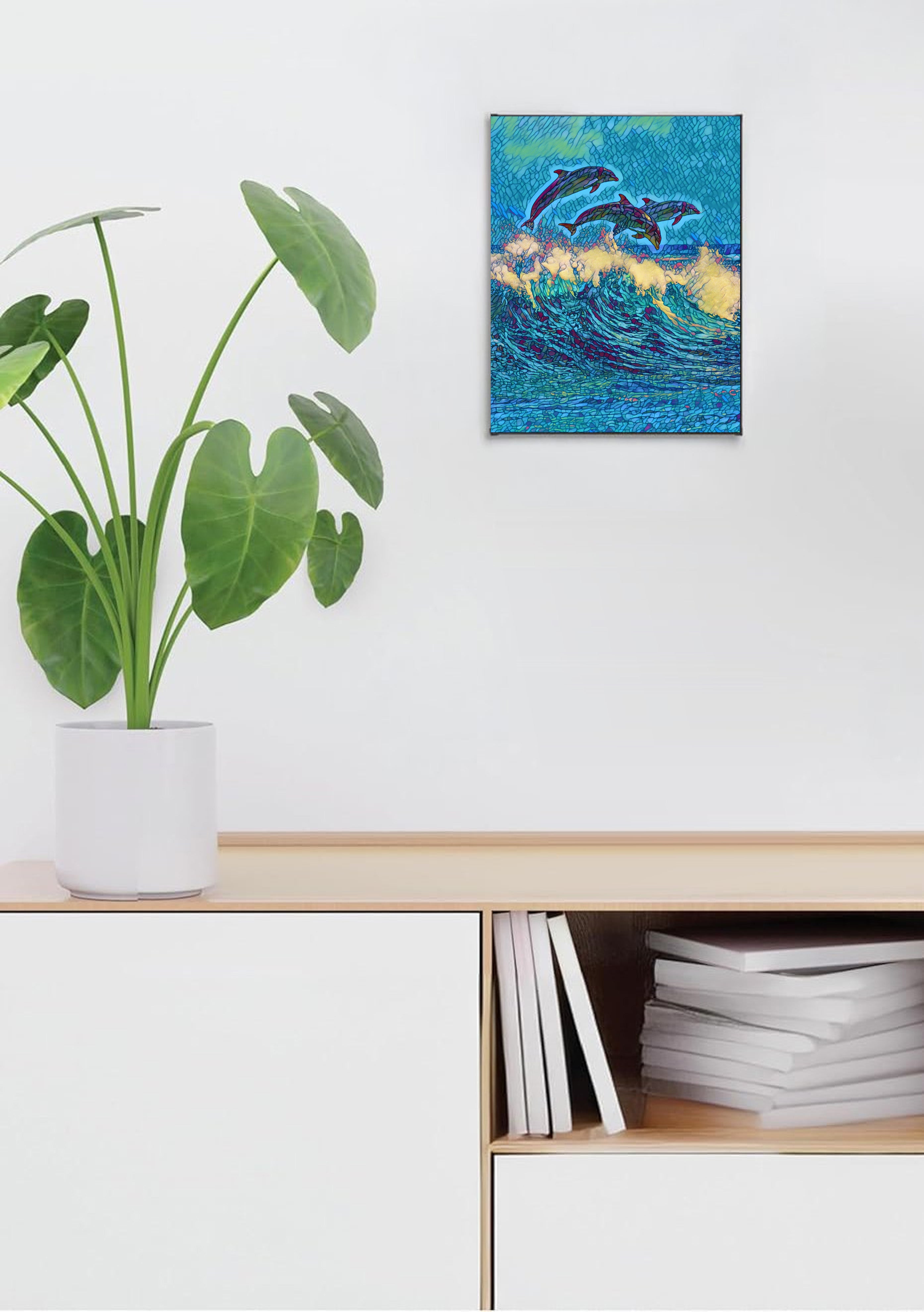 Dolphins Suncatcher | Handmade Stained Glass Style Ocean Art