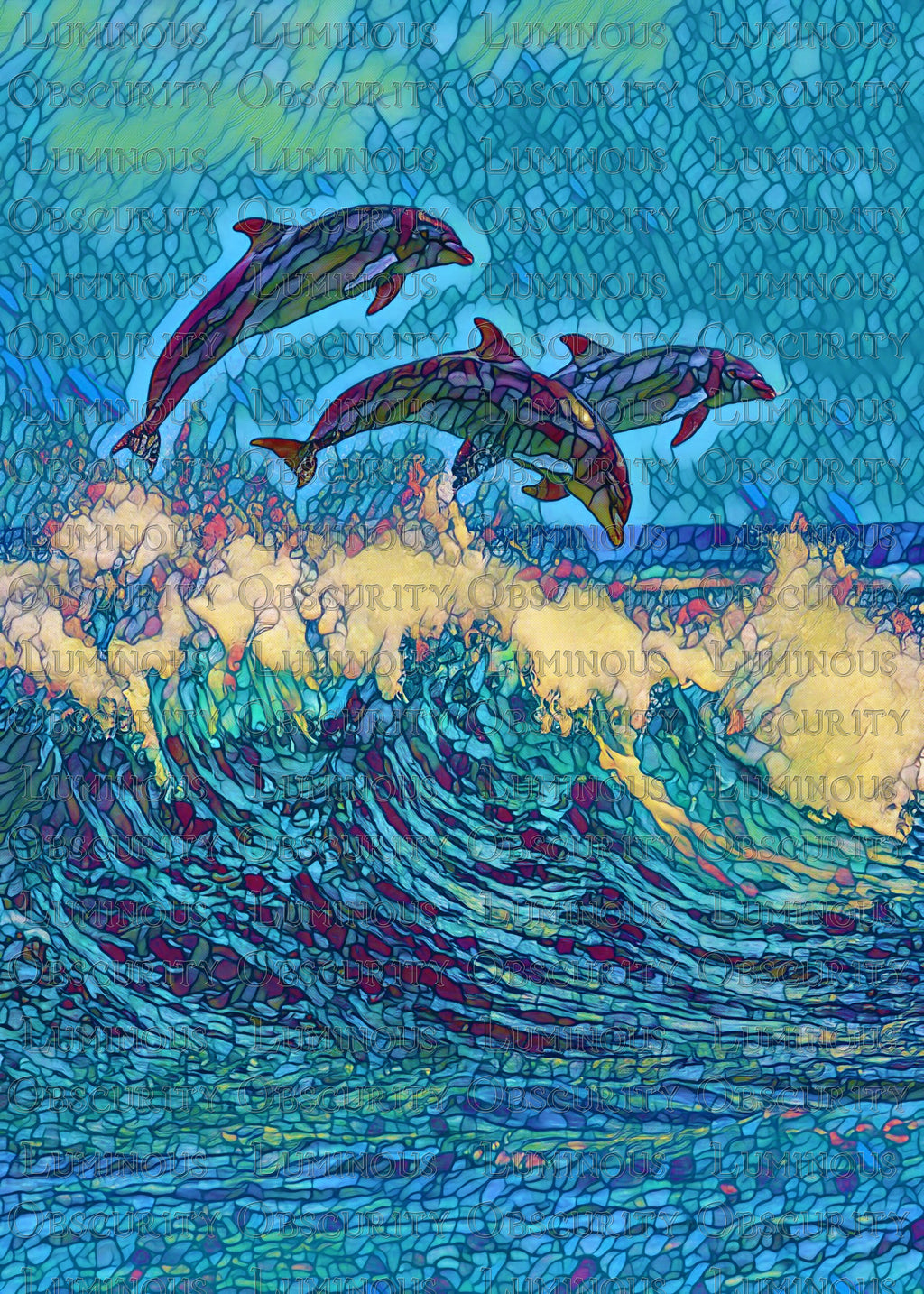 Dolphins Suncatcher | Handmade Stained Glass Style Ocean Art