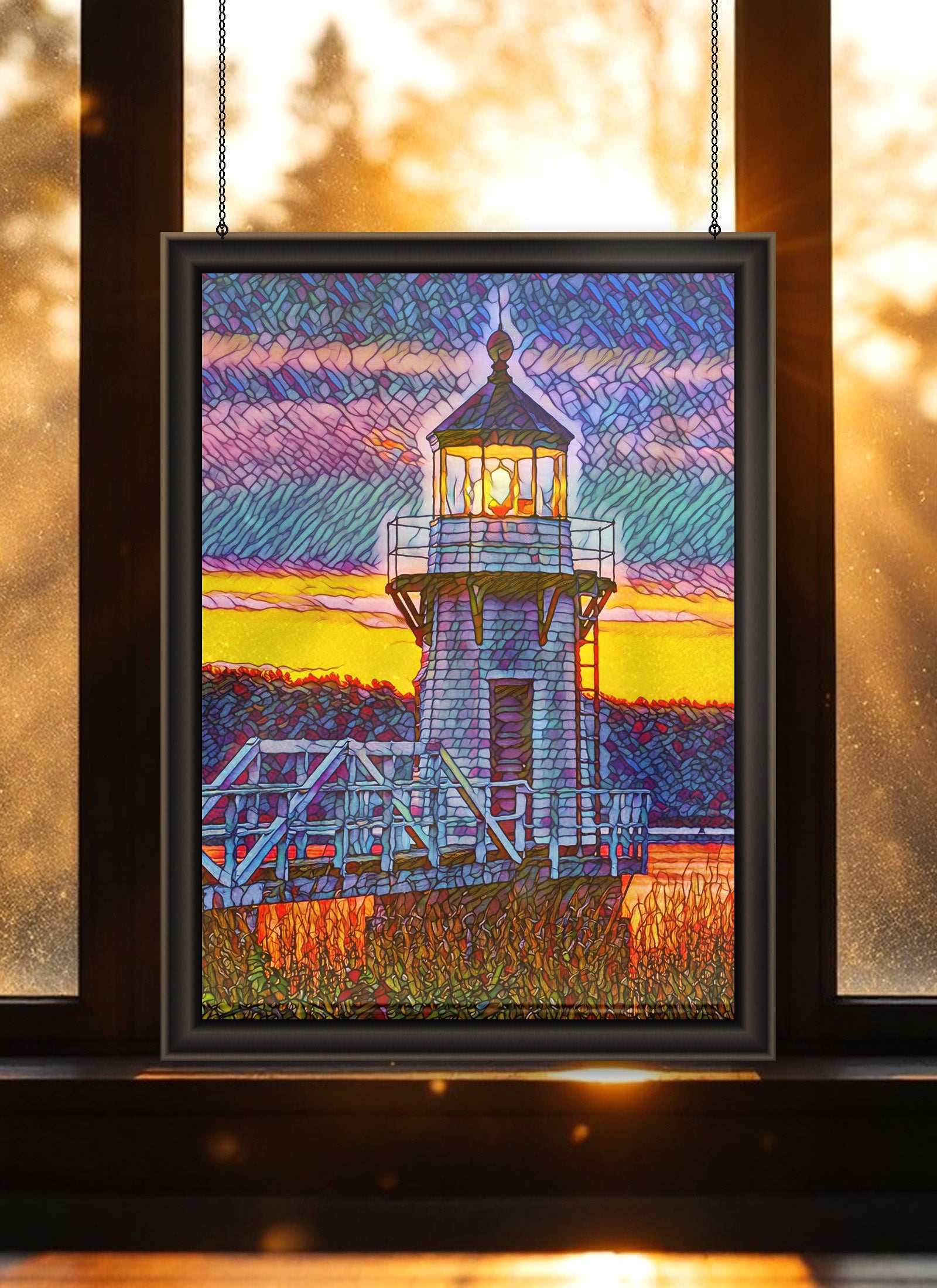 Doubling Point Lighthouse Suncatcher | Handmade Maine Stained Glass Style Art