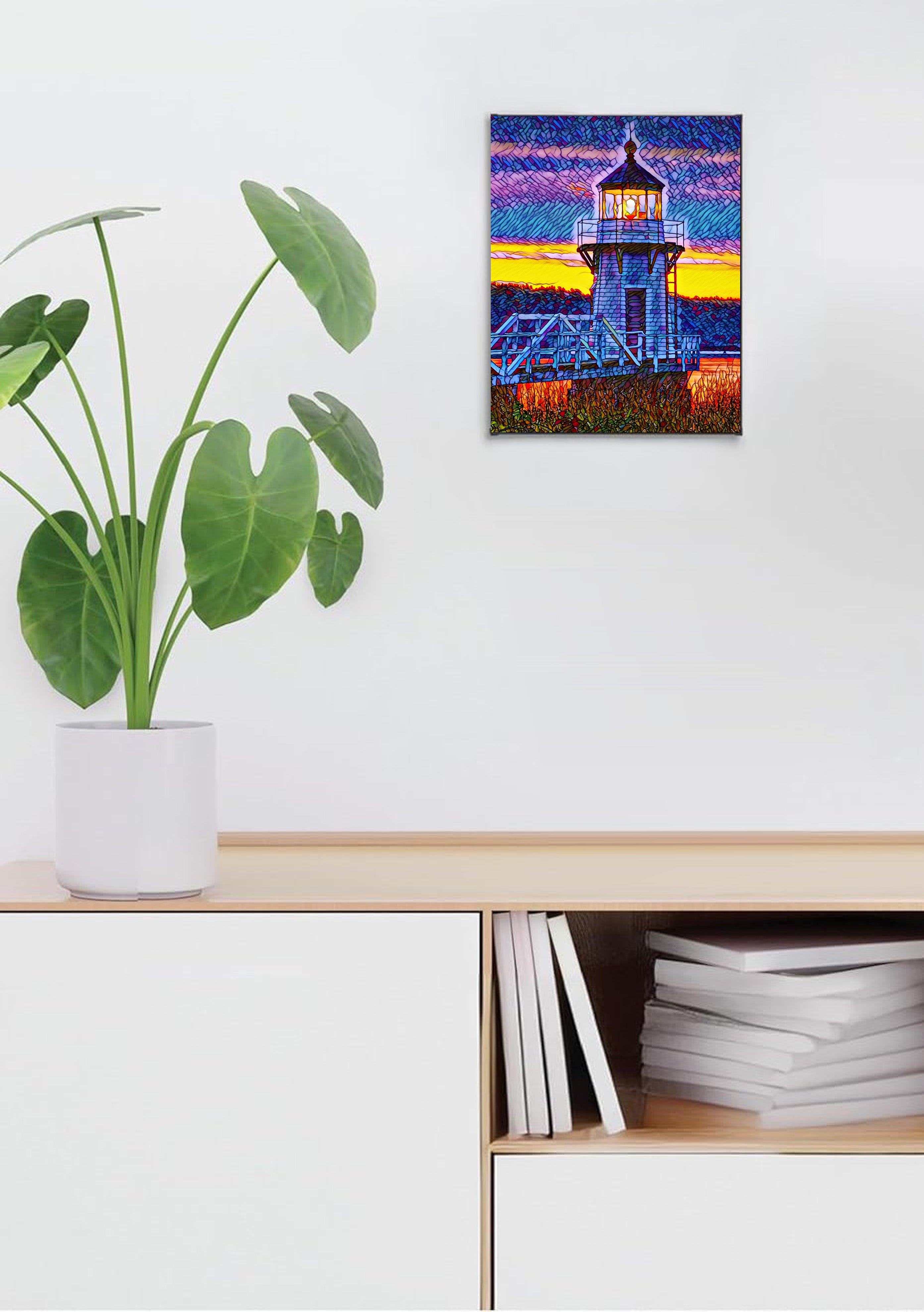 Doubling Point Lighthouse Suncatcher | Handmade Maine Stained Glass Style Art