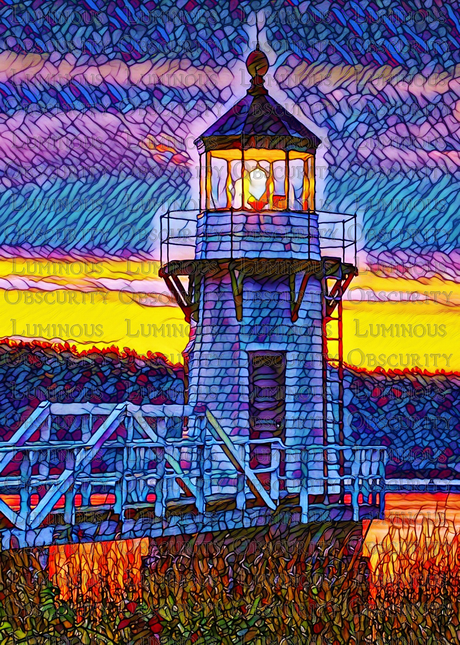 Doubling Point Lighthouse Suncatcher | Handmade Maine Stained Glass Style Art