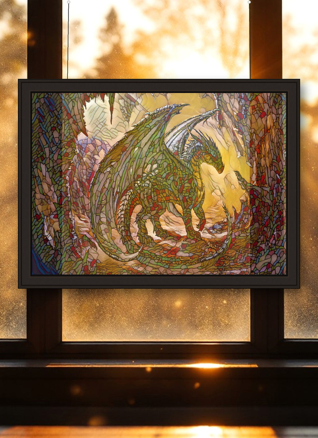 Black Dragon Suncatcher | Handmade Stained Glass Style Fantasy Art