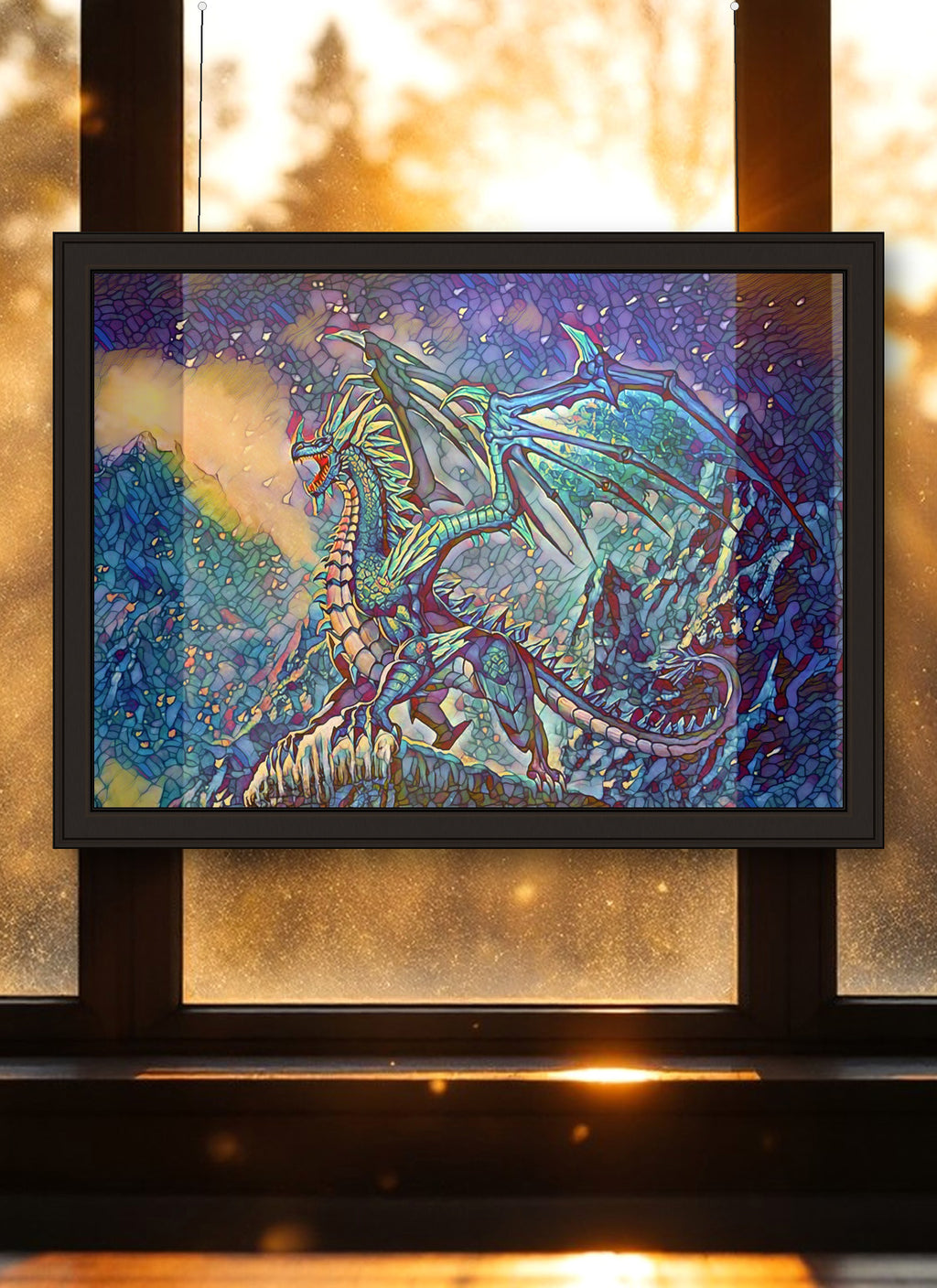 Blue Dragon Suncatcher | Handmade Stained Glass Style Fantasy Art