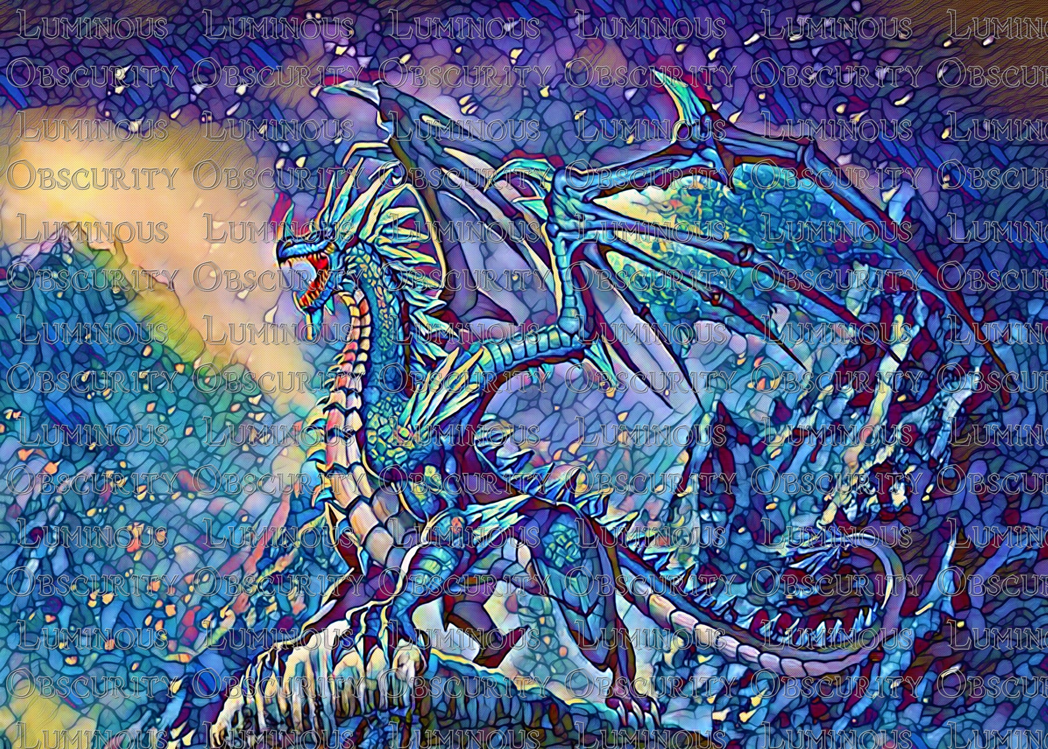 Blue Dragon Suncatcher | Handmade Stained Glass Style Fantasy Art