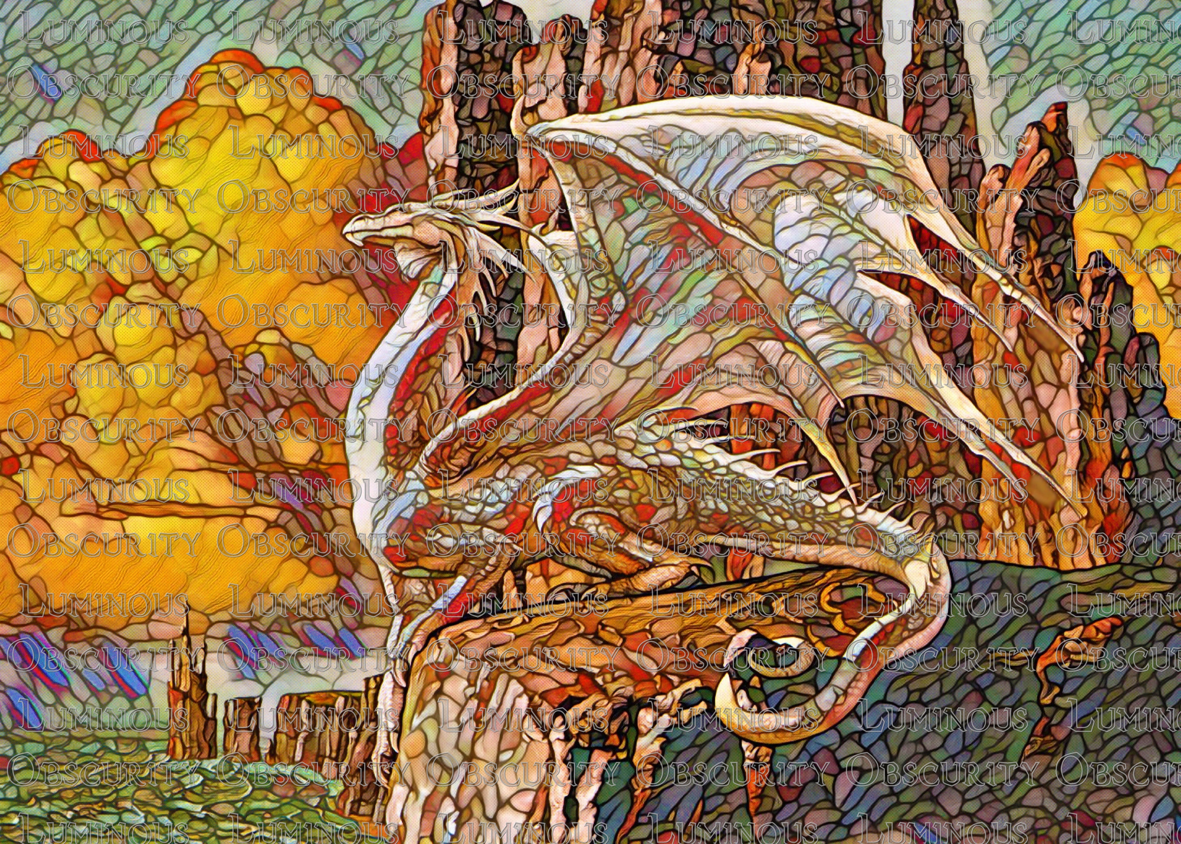White Dragon Suncatcher | Handmade Stained Glass Style Fantasy Art