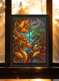Golden & Teal Eastern Dragons Suncatcher | Handmade Stained Glass Style Fantasy Art