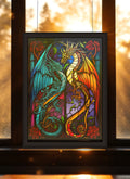 Ice & Fire Dragons Face-Off Suncatcher | Handmade Stained Glass Style Fantasy Art