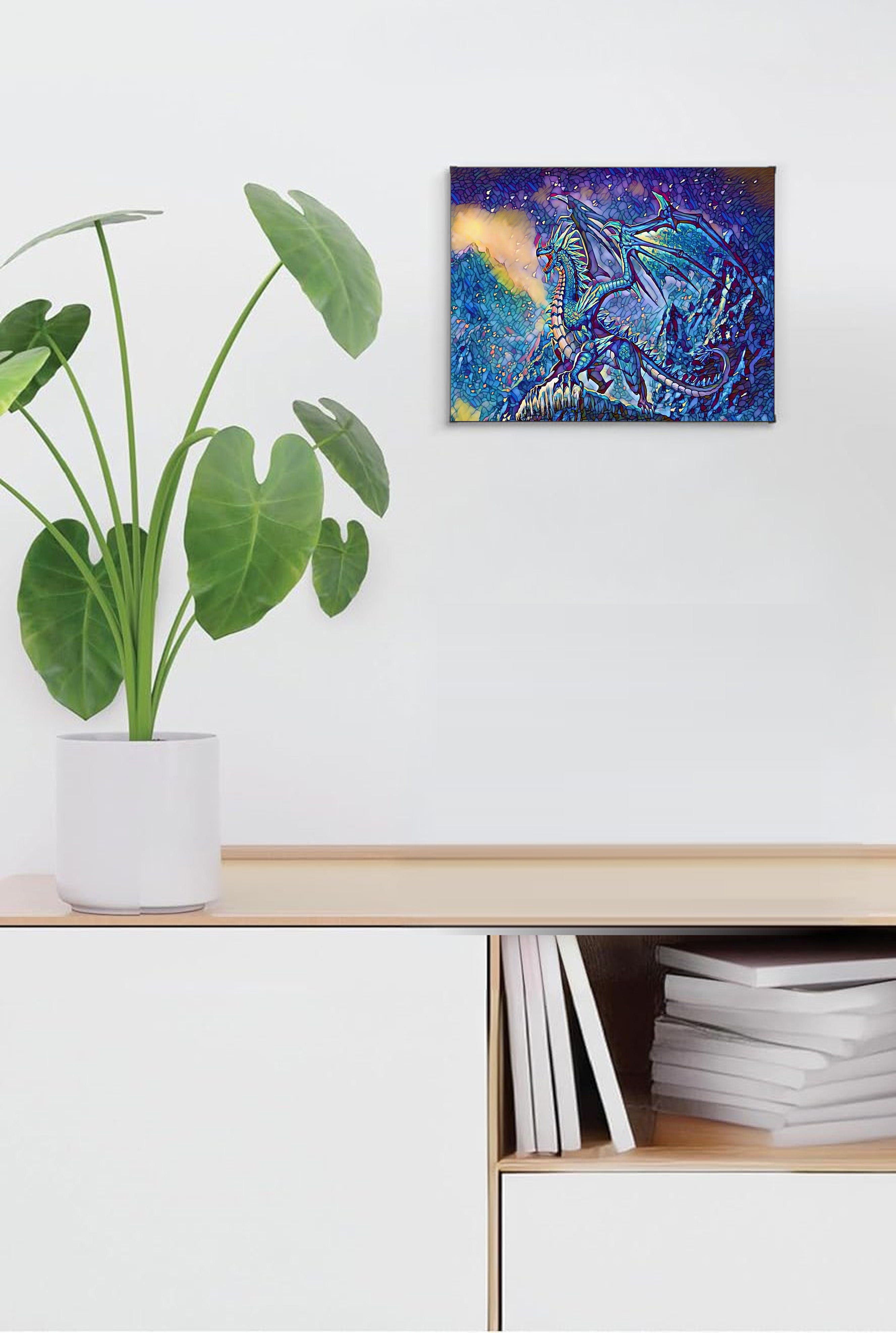 Blue Dragon Suncatcher | Handmade Stained Glass Style Fantasy Art