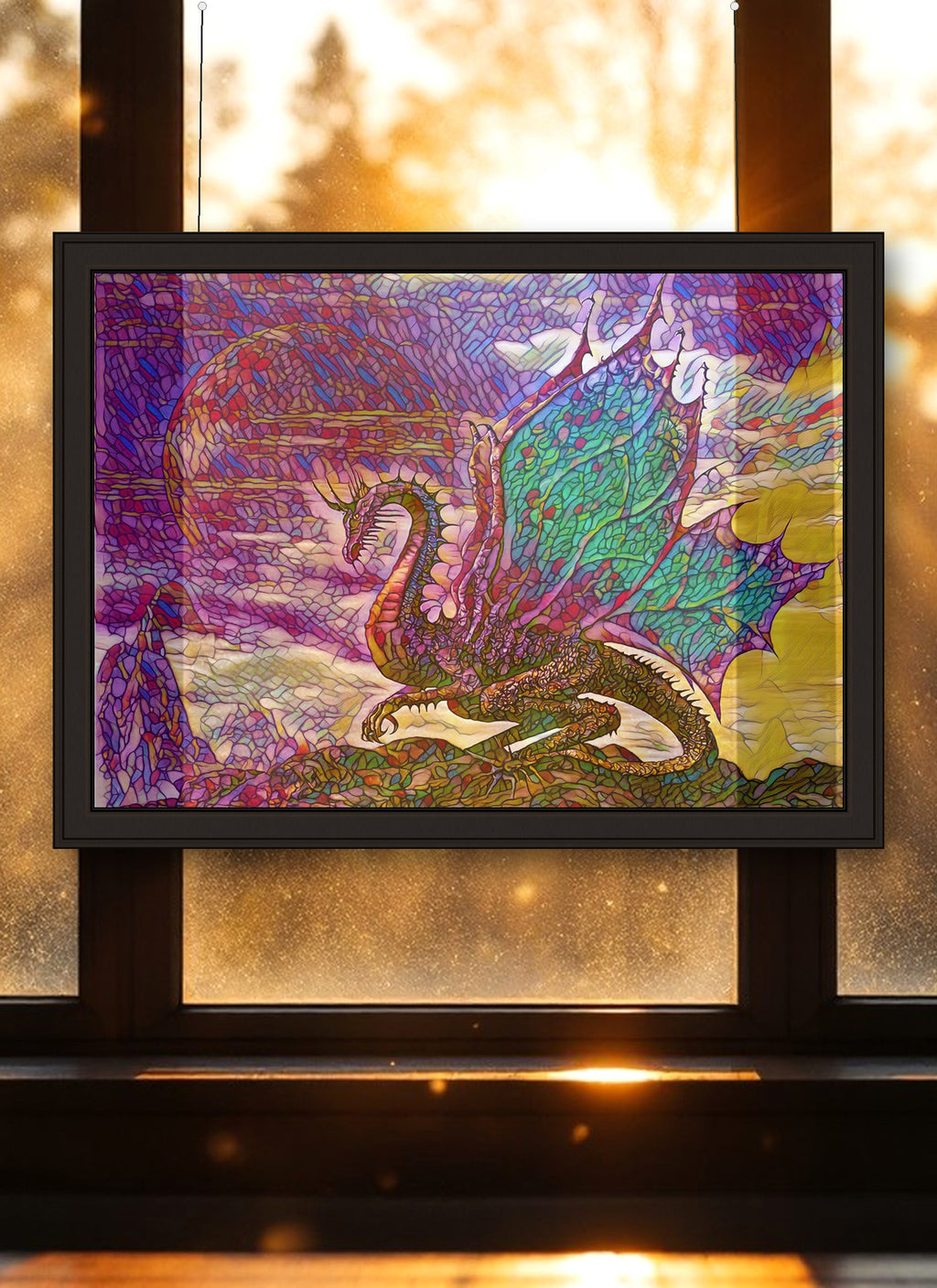 Fairy Dragon Suncatcher | Handmade Stained Glass Style Fantasy Art