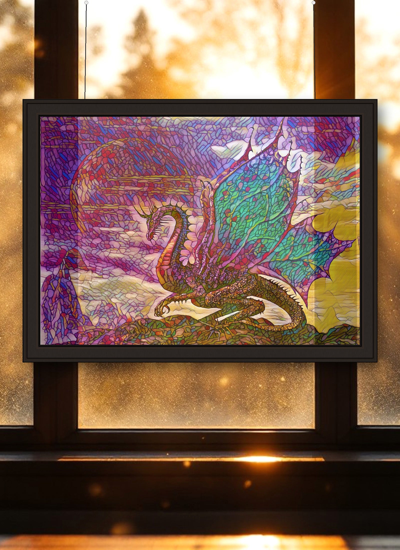 Fairy Dragon Suncatcher | Handmade Stained Glass Style Fantasy Art