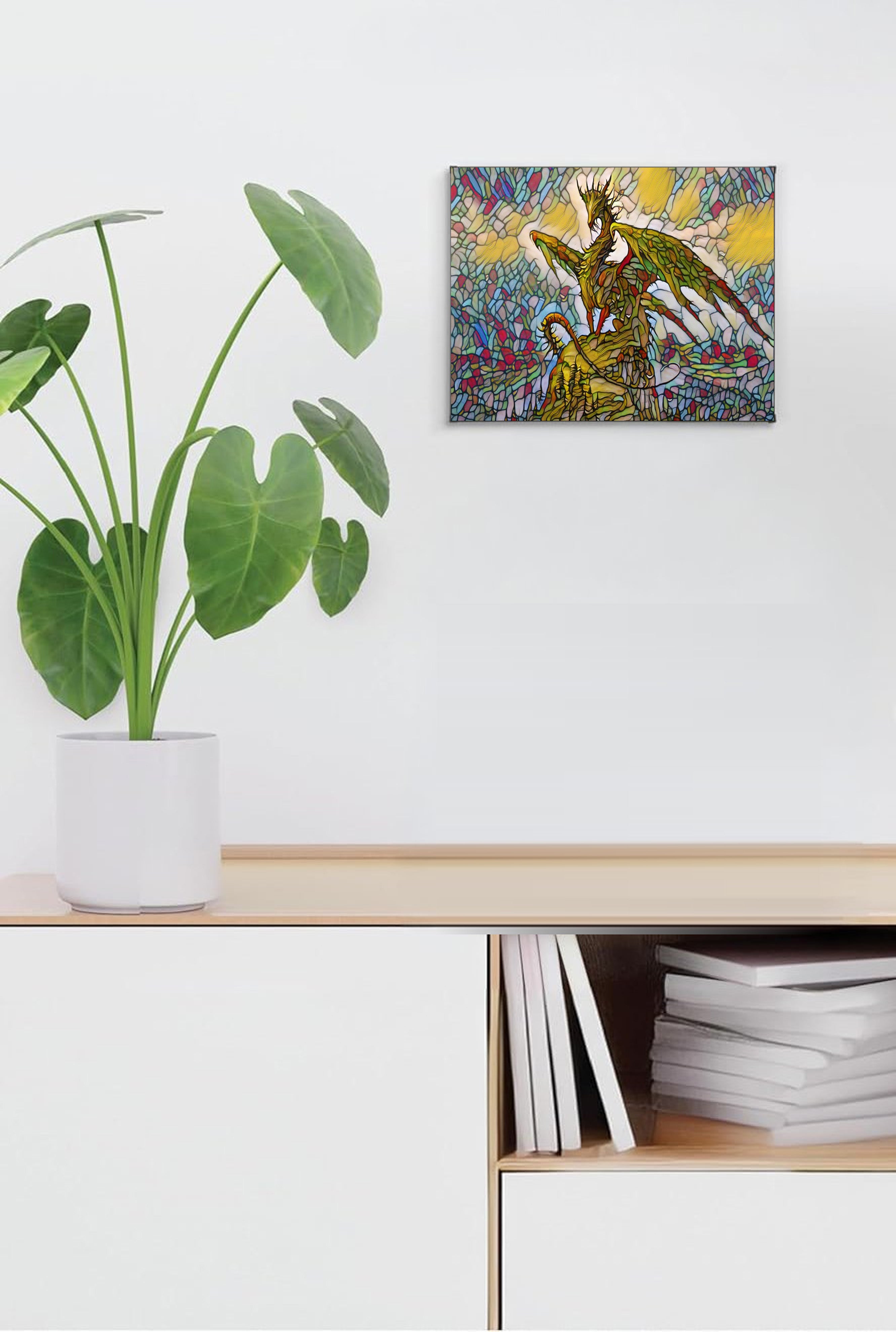 Green Dragon Suncatcher | Handmade Stained Glass Style Fantasy Art