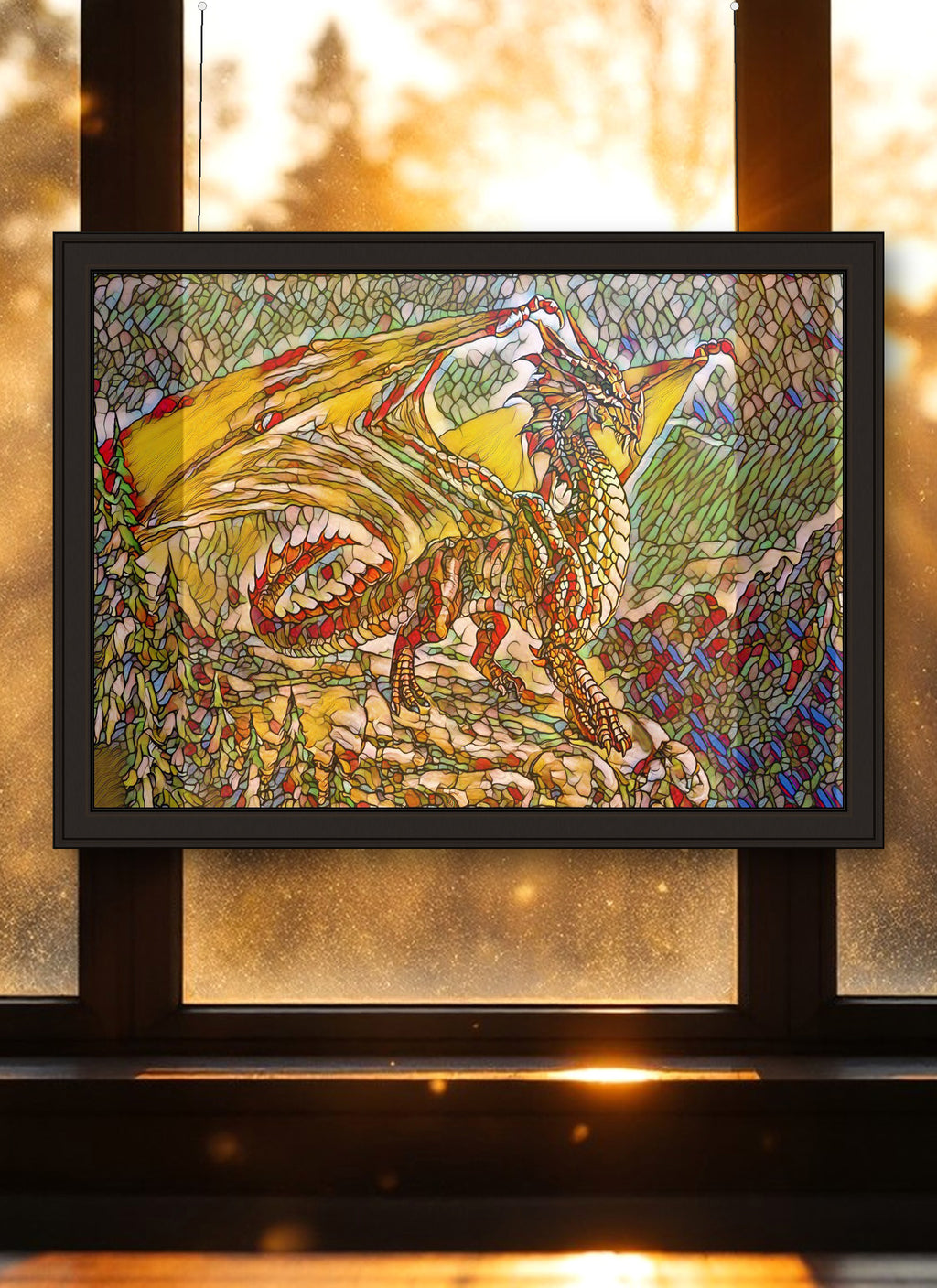 Red Dragon Suncatcher | Handmade Stained Glass Style Fantasy Art