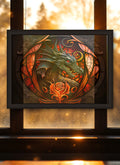 Rose Dragon Suncatcher | Handmade Stained Glass Style Fantasy Art