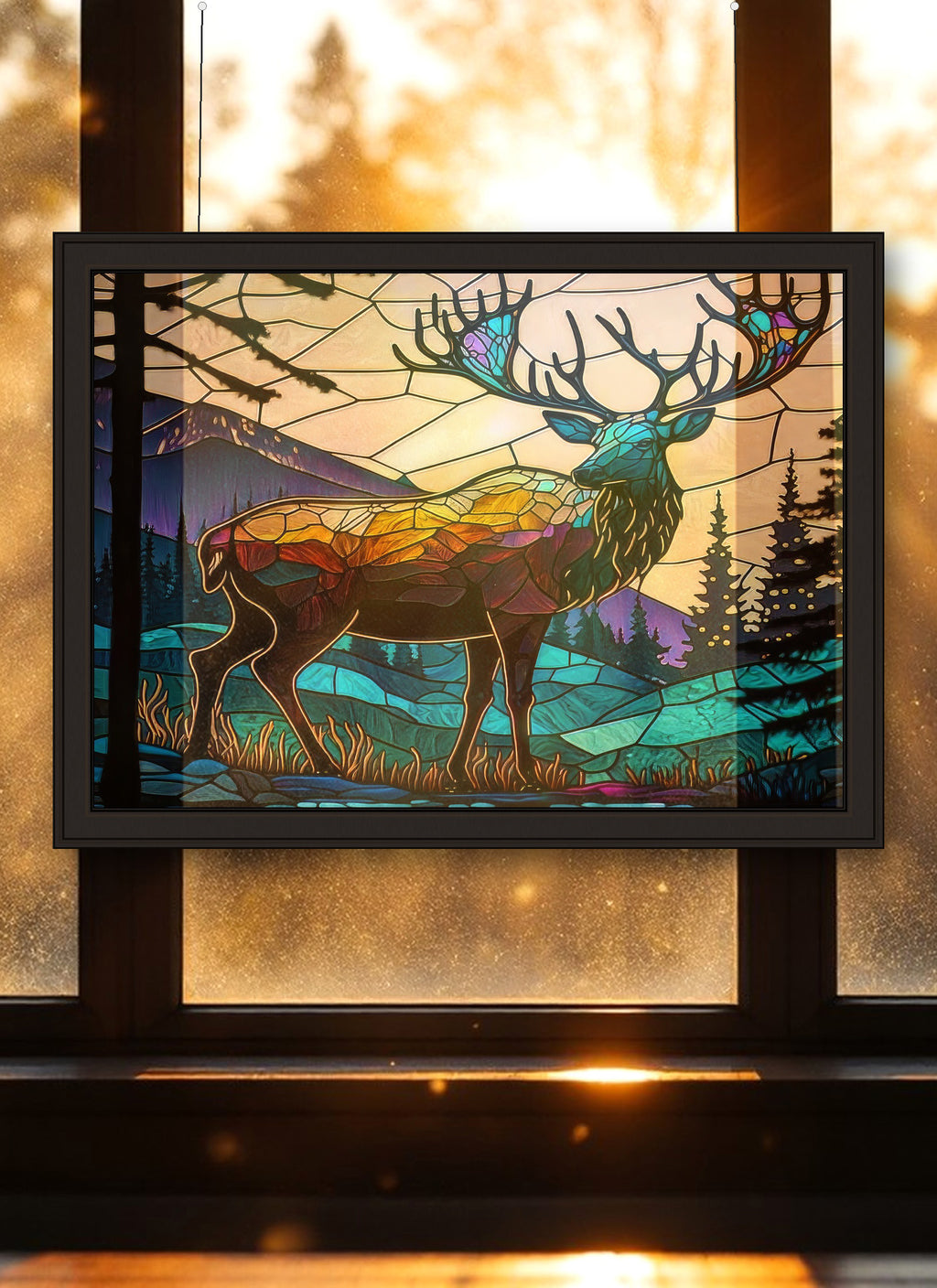 Elk Suncatcher | Handmade Stained Glass Style Window Art