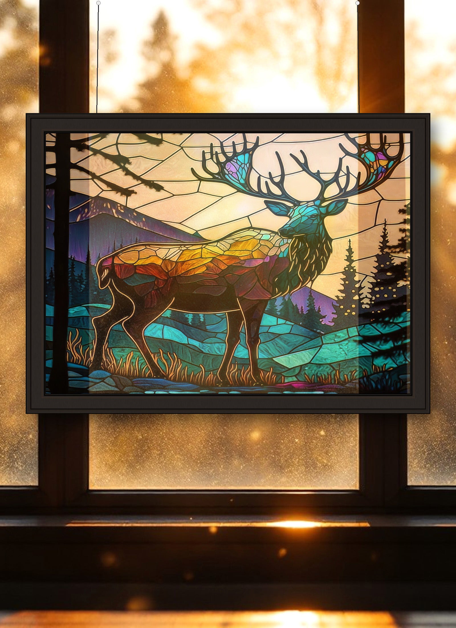 Elk Suncatcher | Handmade Stained Glass Style Window Art