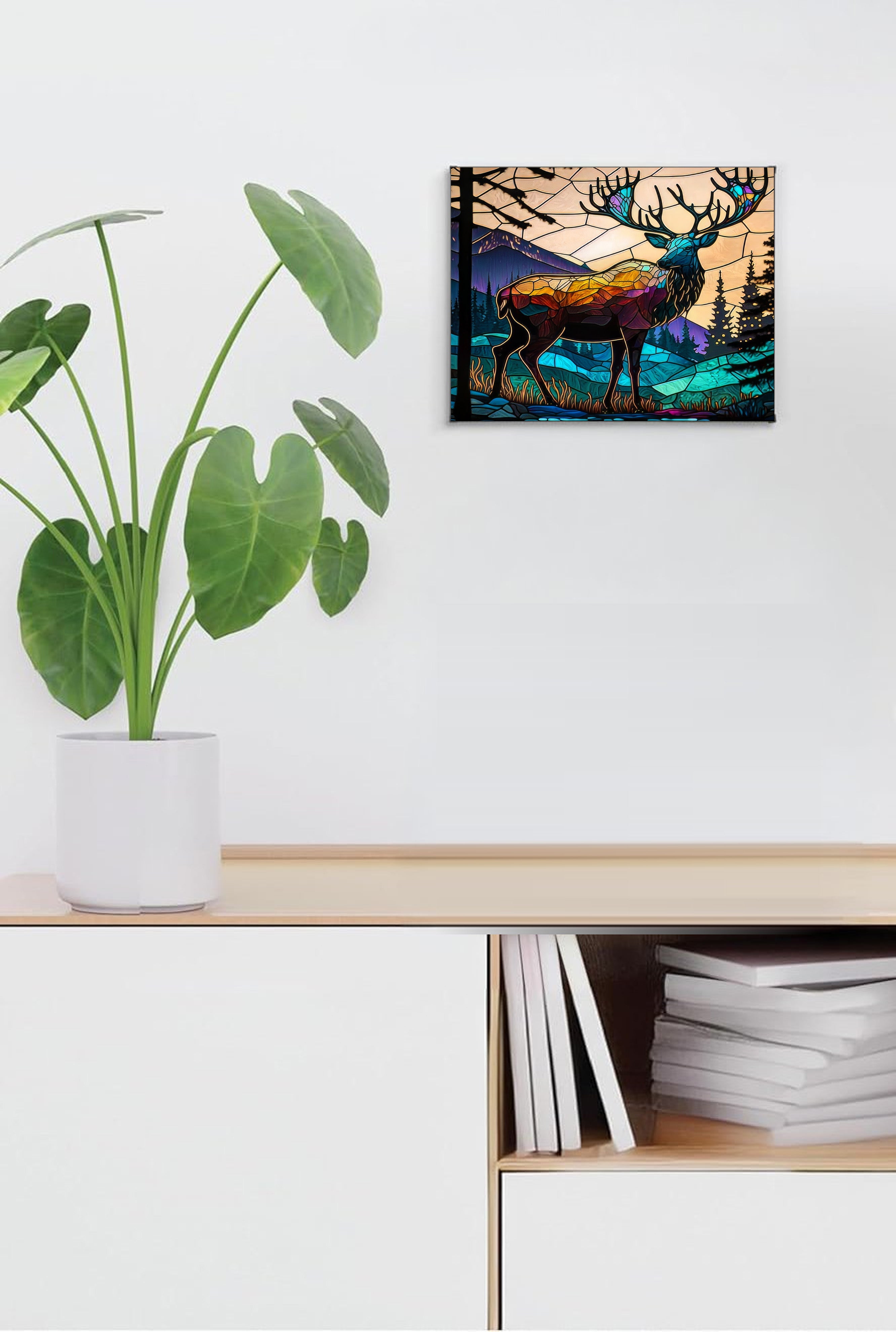 Elk Suncatcher | Handmade Stained Glass Style Window Art