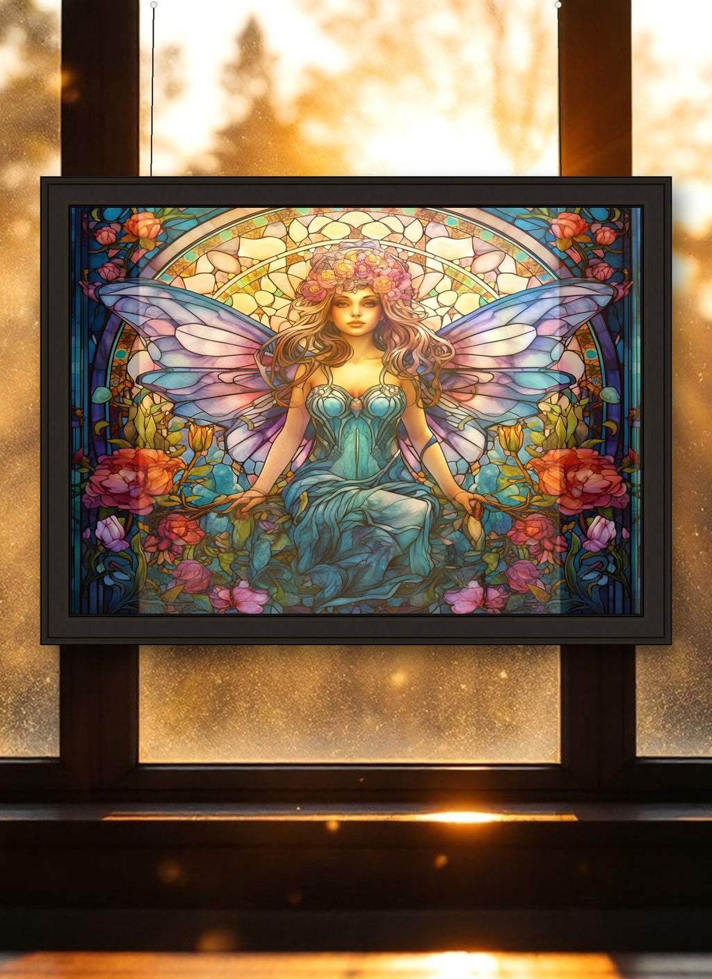 Fairy Suncatcher | Handmade Stained Glass Style Fantasy Art