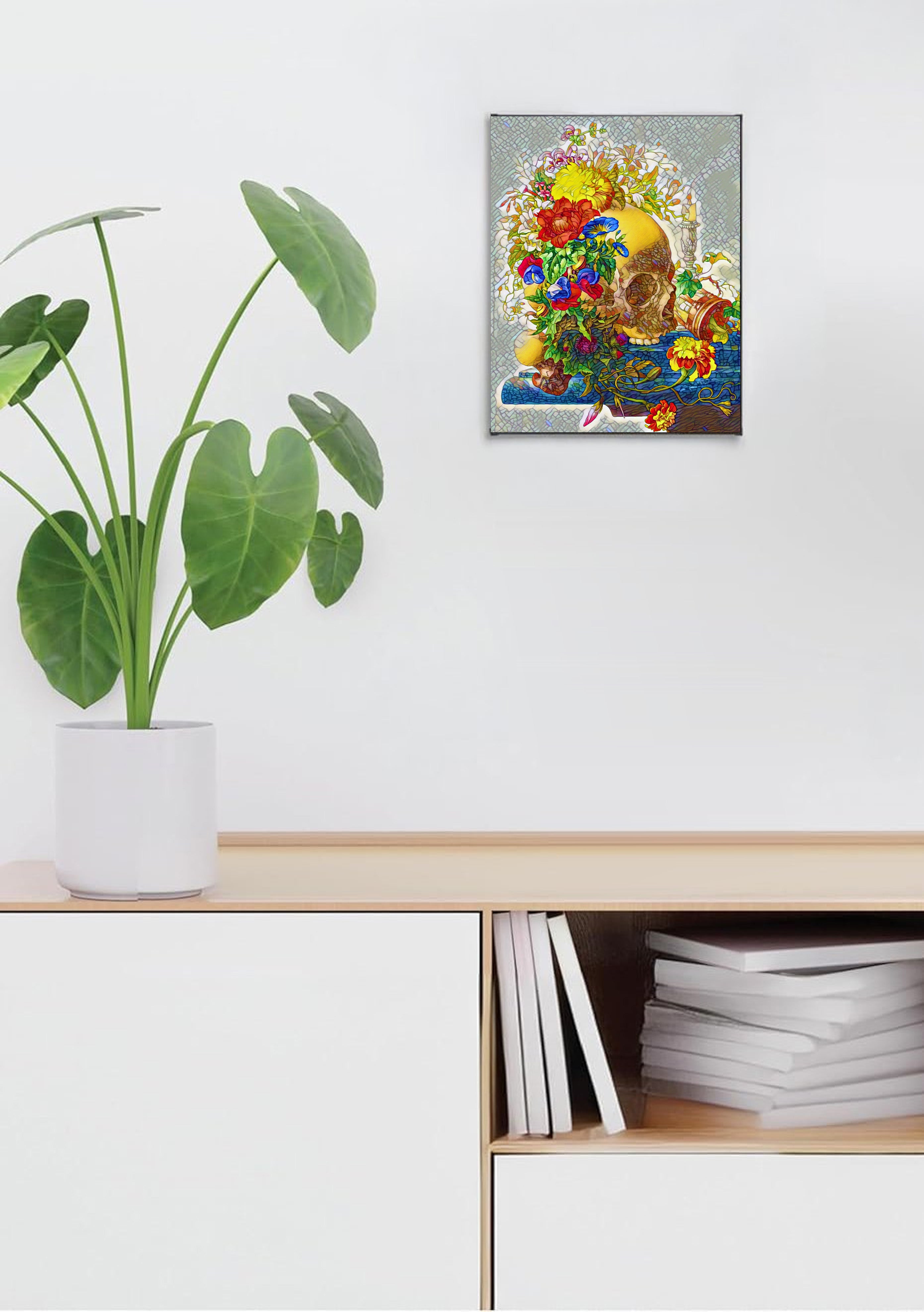 Floral Skull Suncatcher | Handmade Stained Glass Style Gothic Art