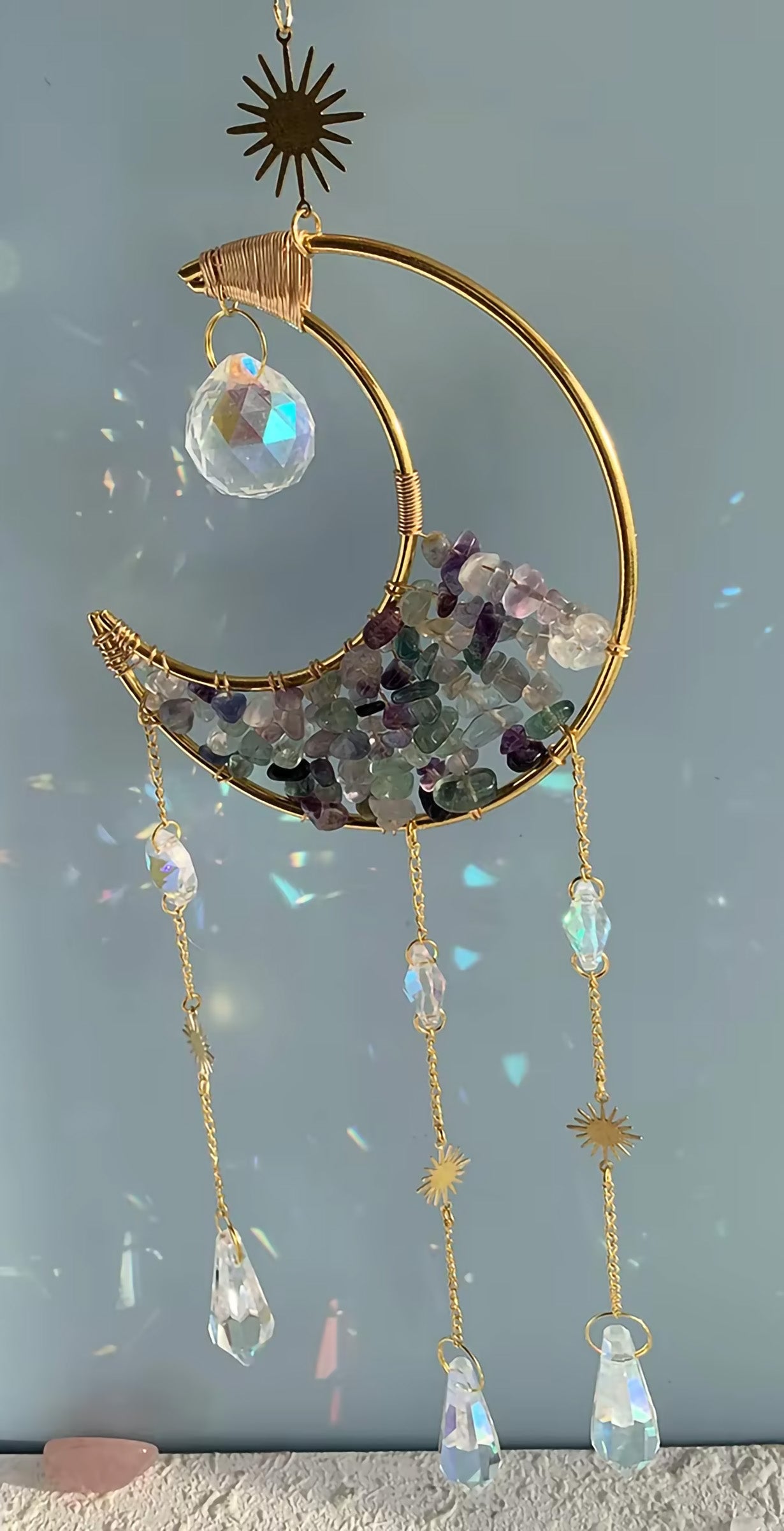 Crystal Moon Suncatcher | Natural Stone
