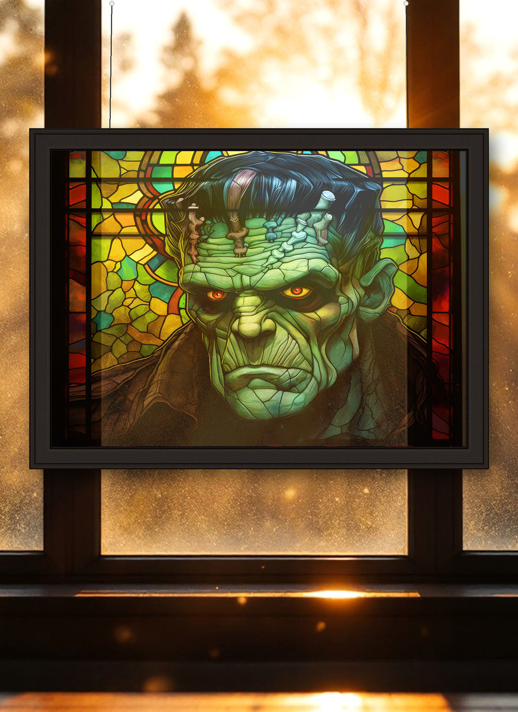 Frankenstein Suncatcher | Handmade Stained Glass Style Horror Art
