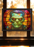 Frankenstein Monster Portrait Suncatcher | Handmade Stained Glass Style Horror Art