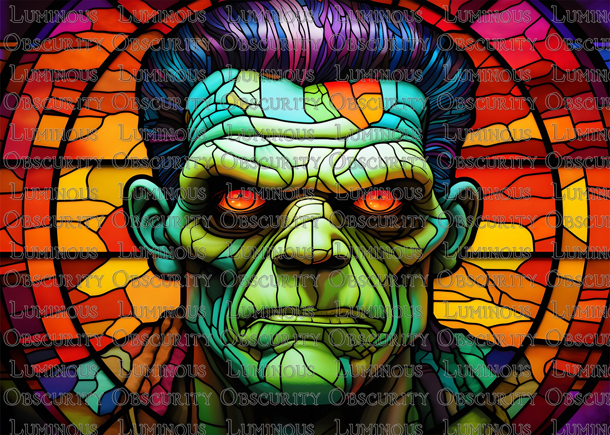 Frankenstein Monster Portrait Suncatcher | Handmade Stained Glass Style Horror Art