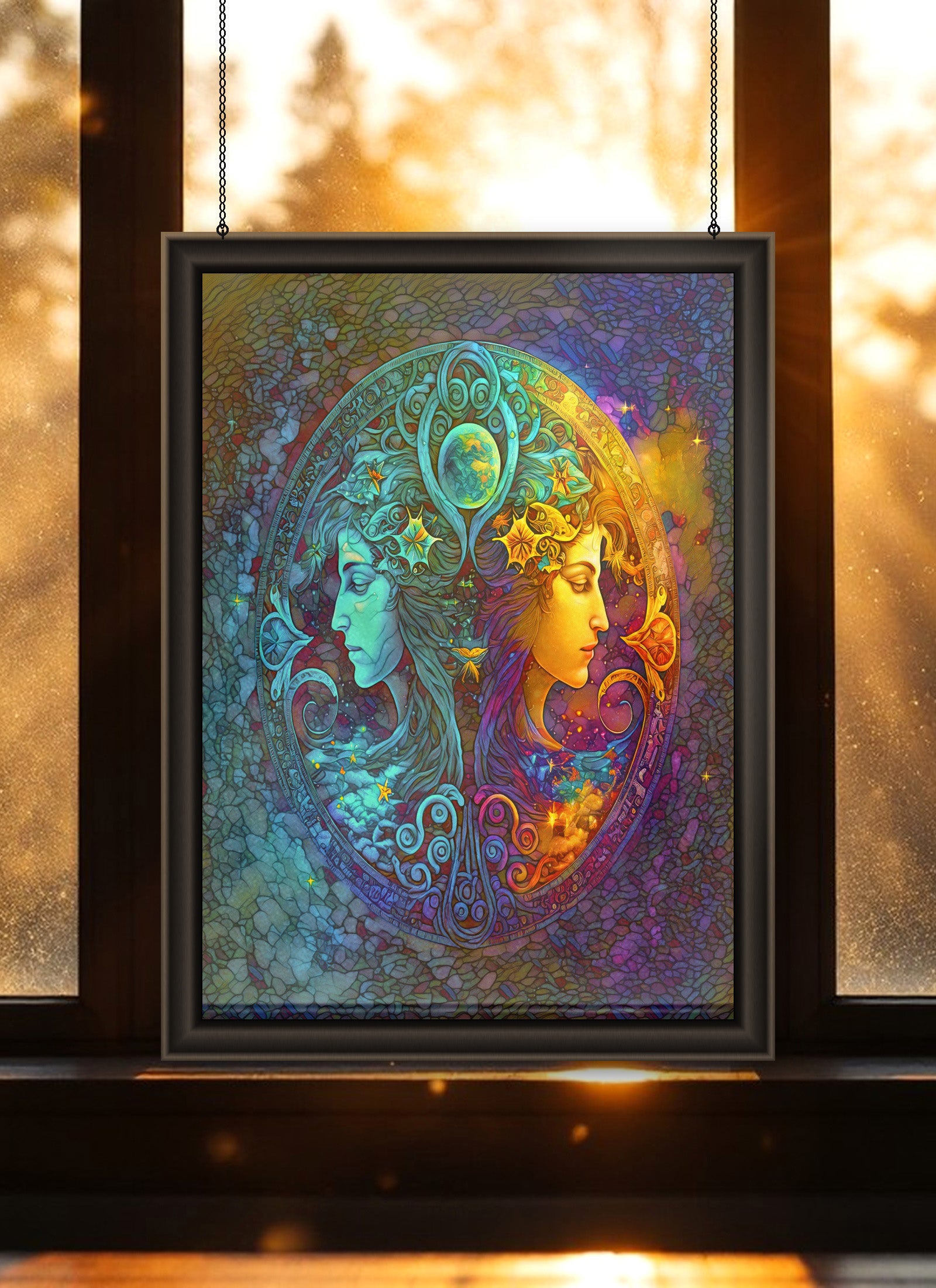 Gemini Zodiac Suncatcher | Handmade Stained Glass Style Astrological Art