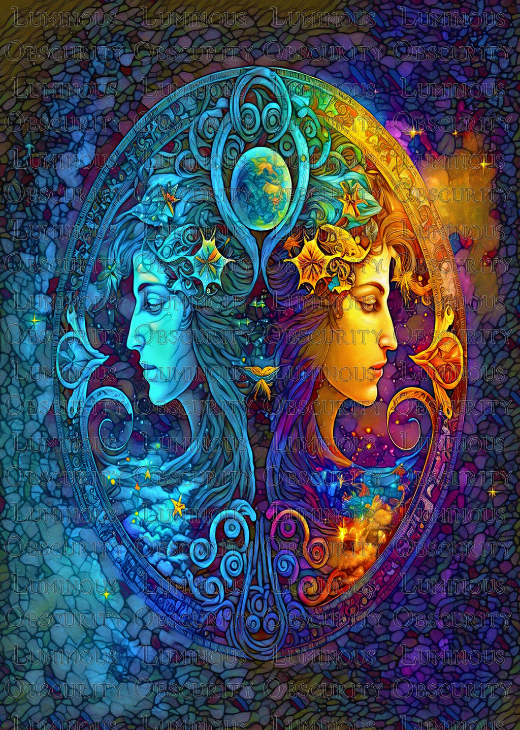 Gemini Zodiac Suncatcher | Handmade Stained Glass Style Astrological Art