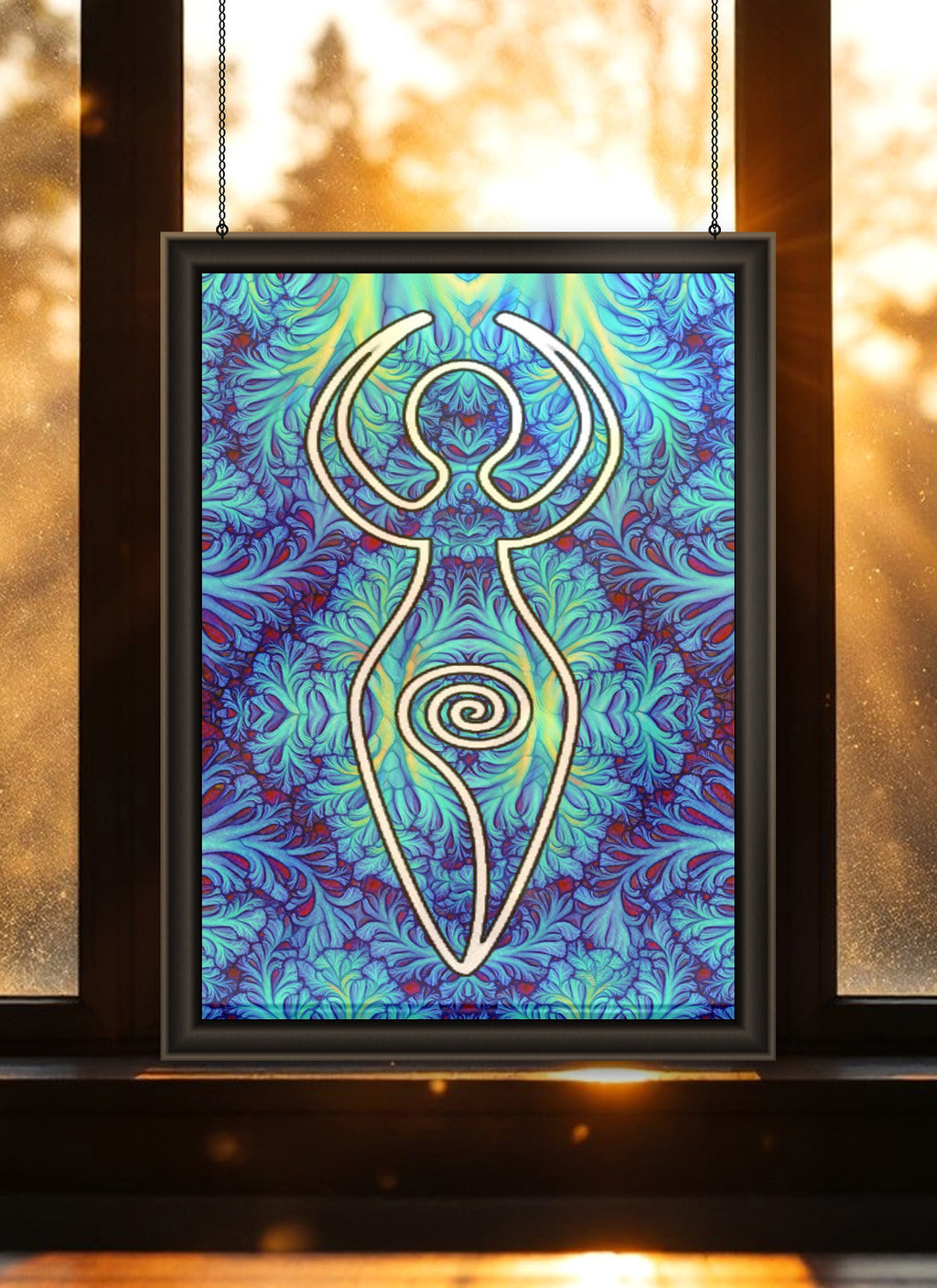 Blue Goddess Suncatcher | Handmade Stained Glass Style Spiritual Art