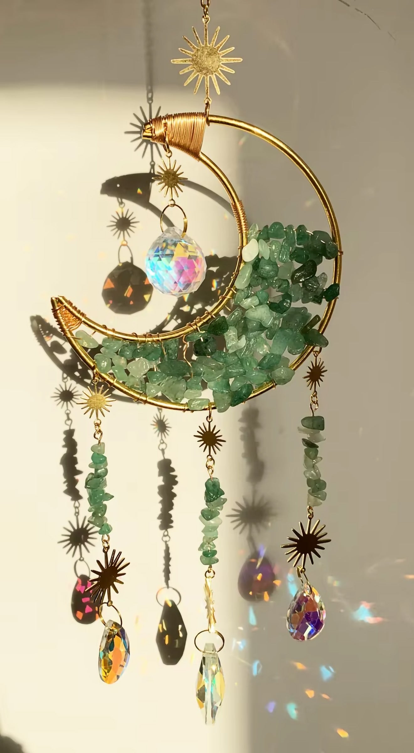 Crystal Moon Suncatcher | Natural Stone