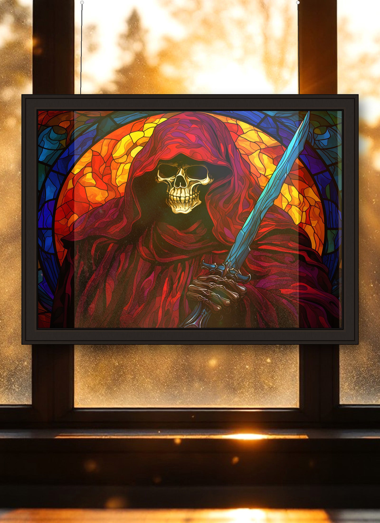 Grim Reaper Suncatcher | Handmade Stained Glass Style Gothic Art