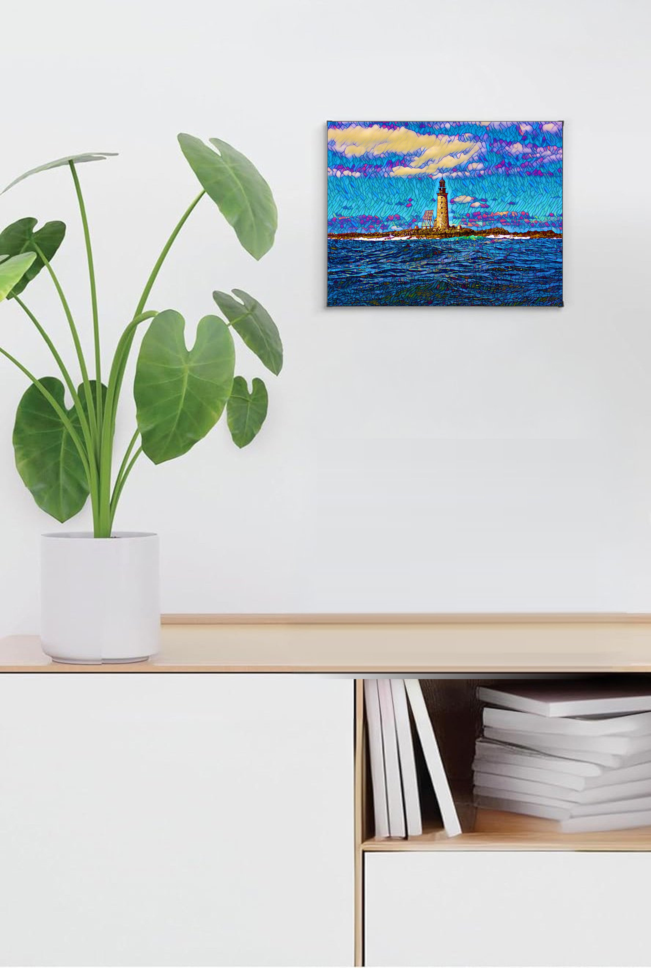 Halfway Rock Lighthouse Suncatcher | Handmade Maine Stained Glass Style Art