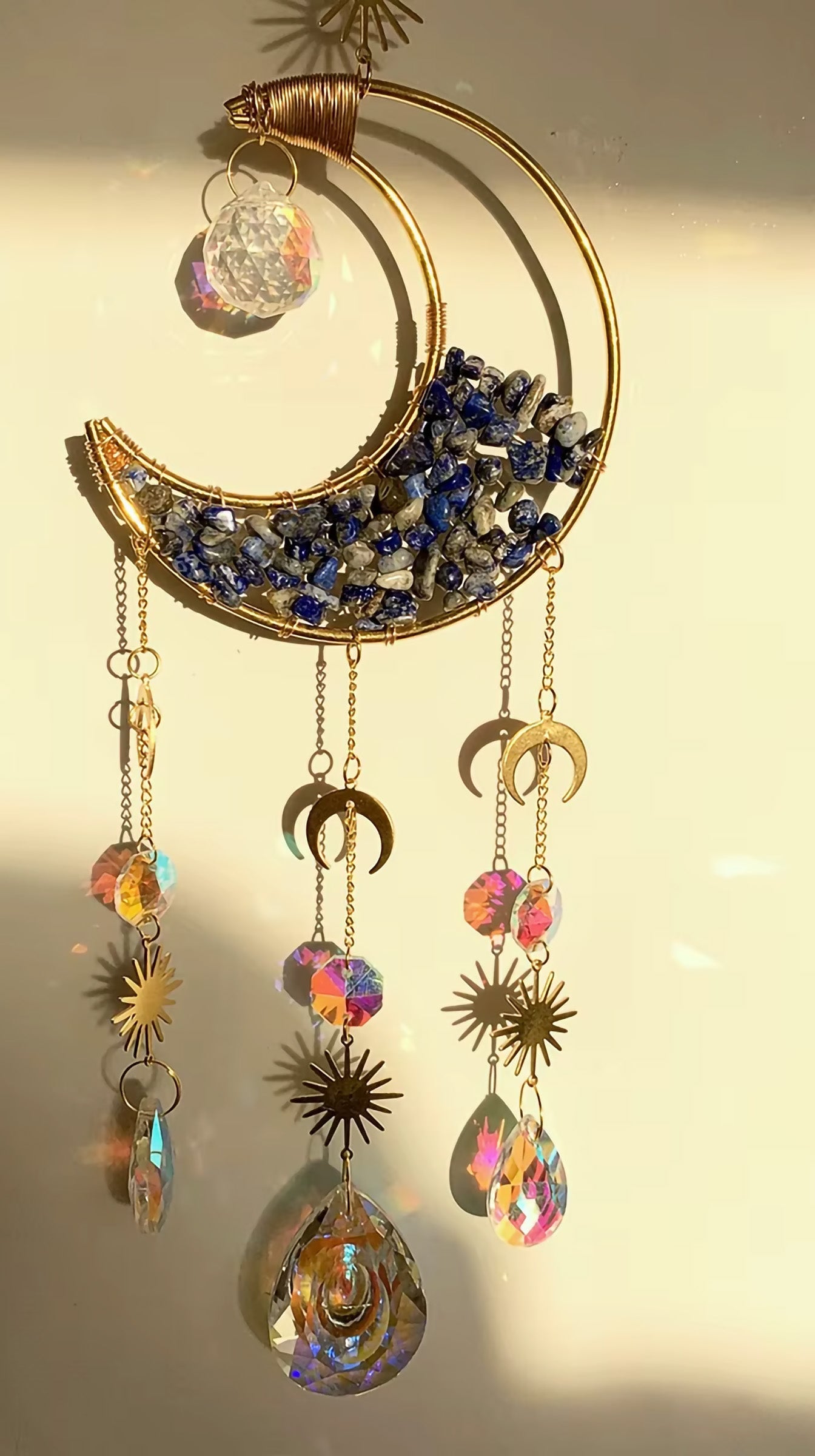 Crystal Moon Suncatcher | Natural Stone