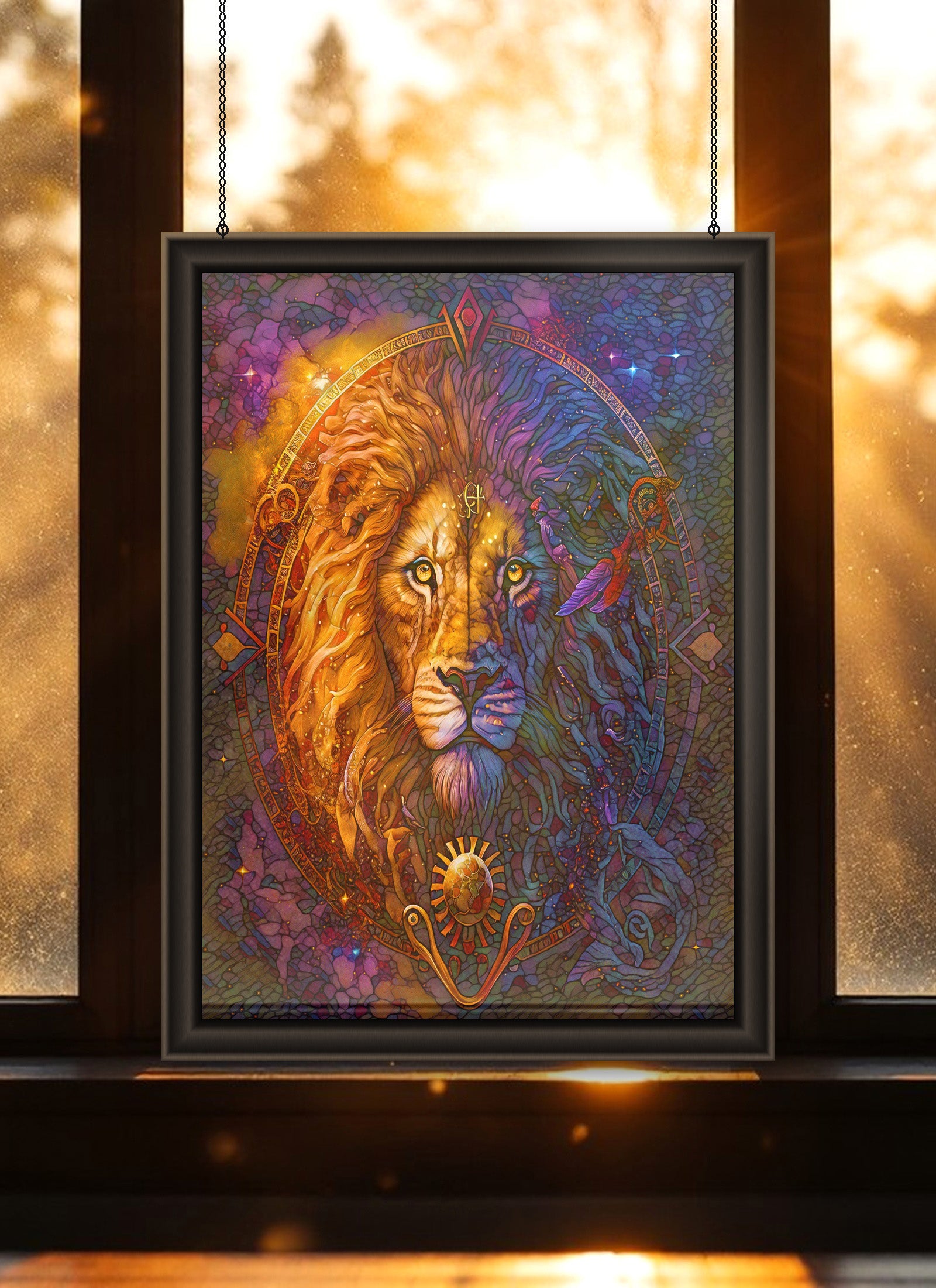 Leo Zodiac Suncatcher | Handmade Stained Glass Style Astrological Art
