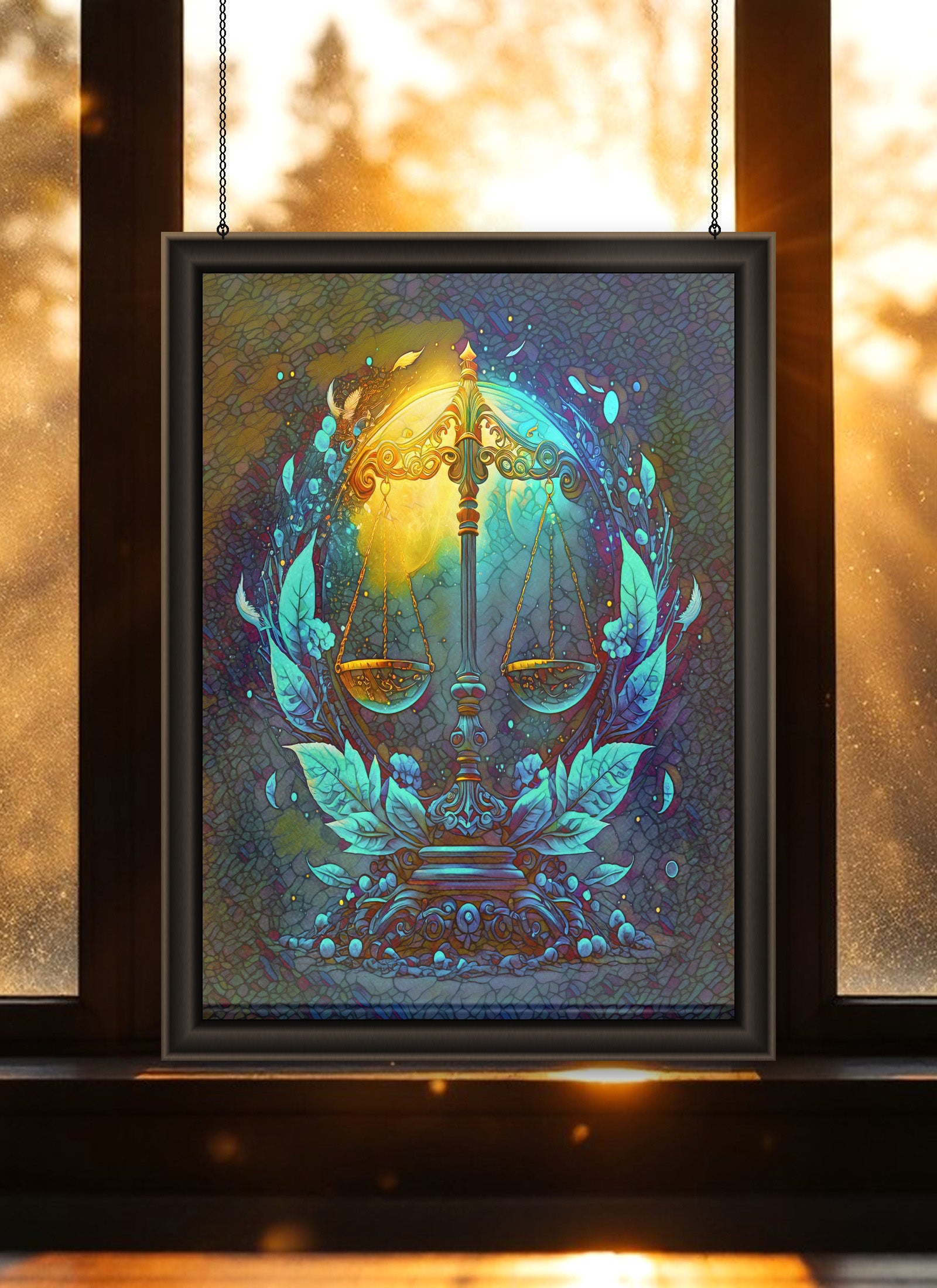 Libra Zodiac Suncatcher | Handmade Stained Glass Style Astrological Art