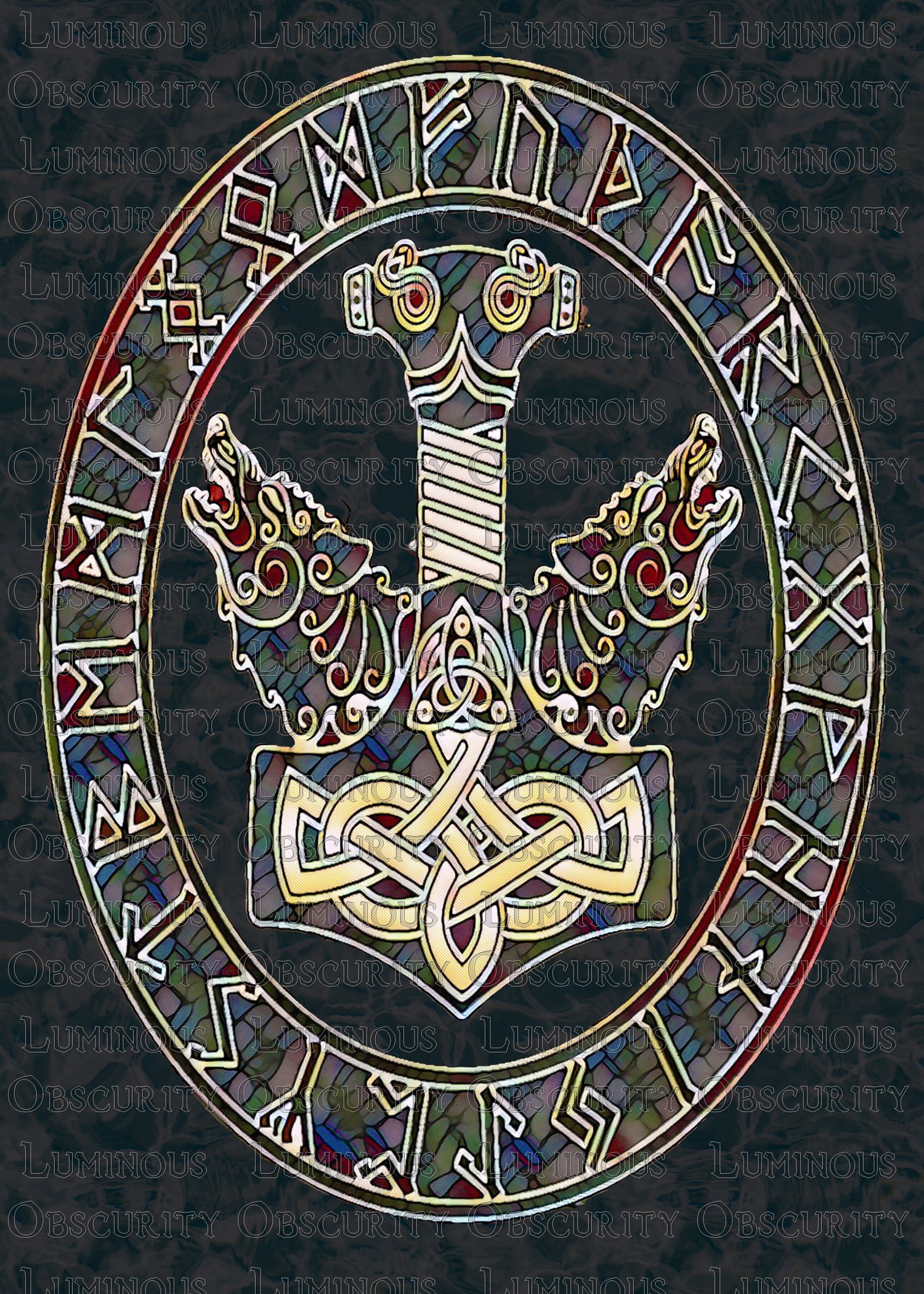 Mjolnir Suncatcher | Handmade Stained Glass Style Norse Art