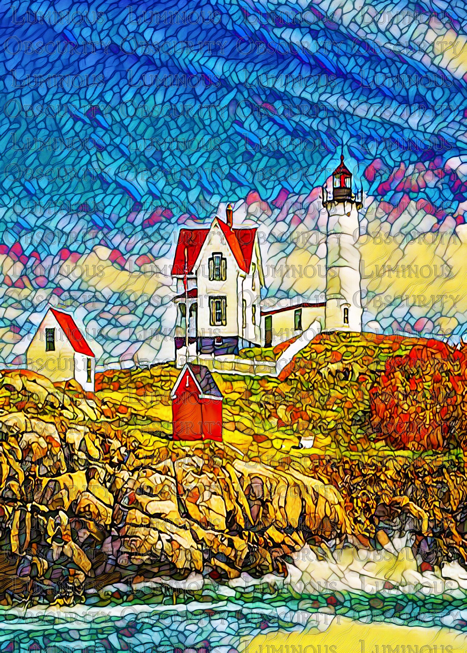 Cape Neddick Nubble Lighthouse Suncatcher | Handmade Maine Stained Glass Style Art