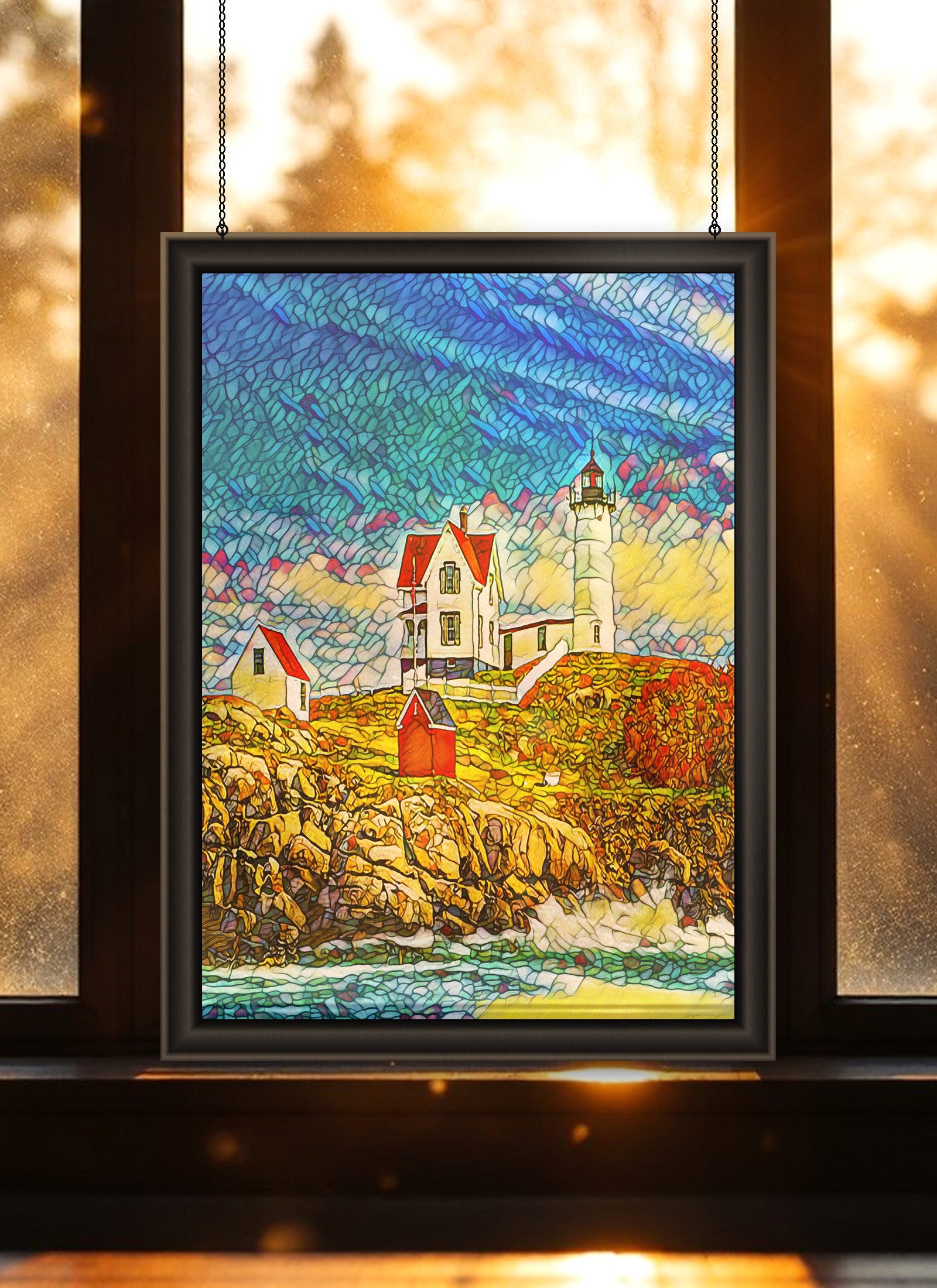 Cape Neddick Nubble Lighthouse Suncatcher | Handmade Maine Stained Glass Style Art