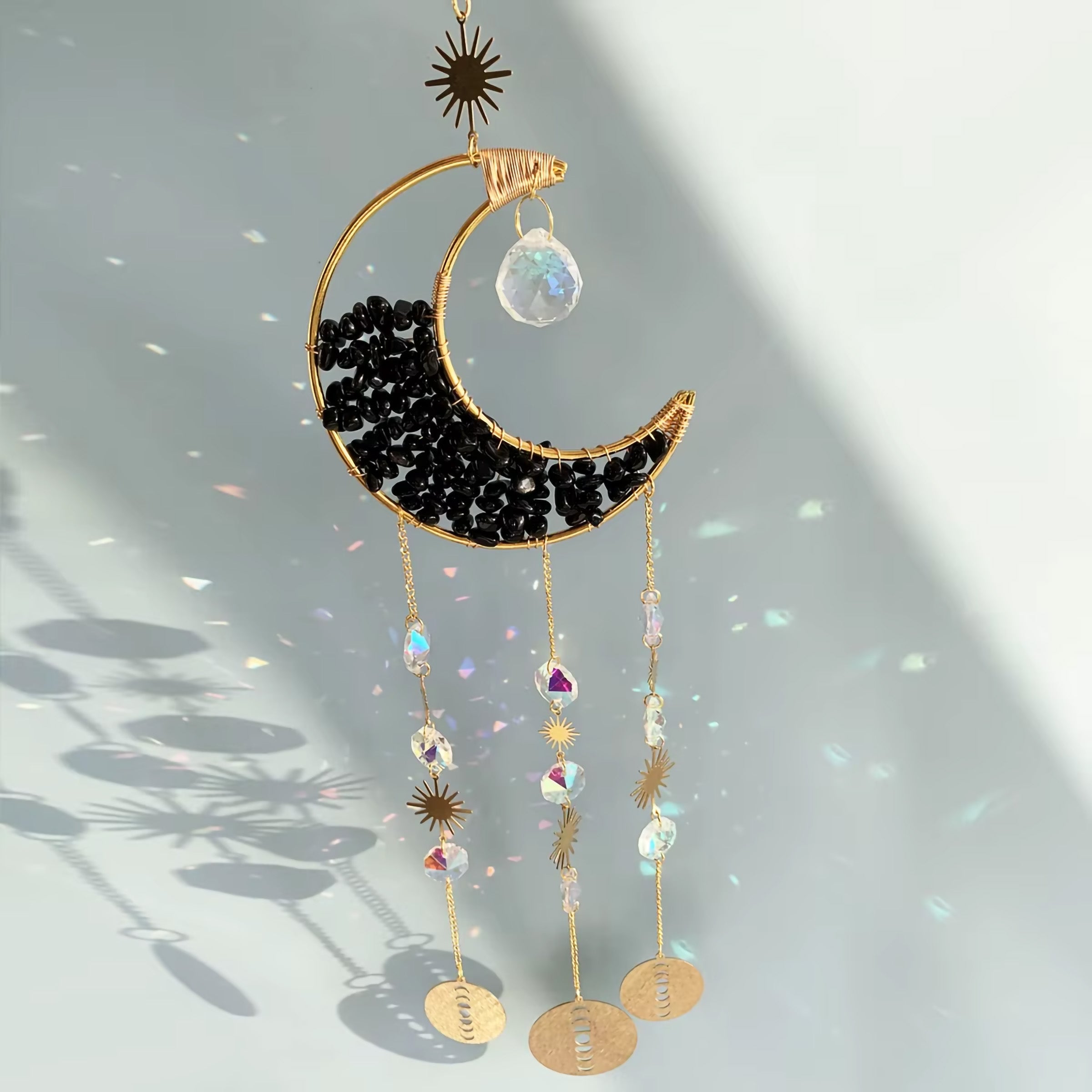 Crystal Moon Suncatcher | Natural Stone
