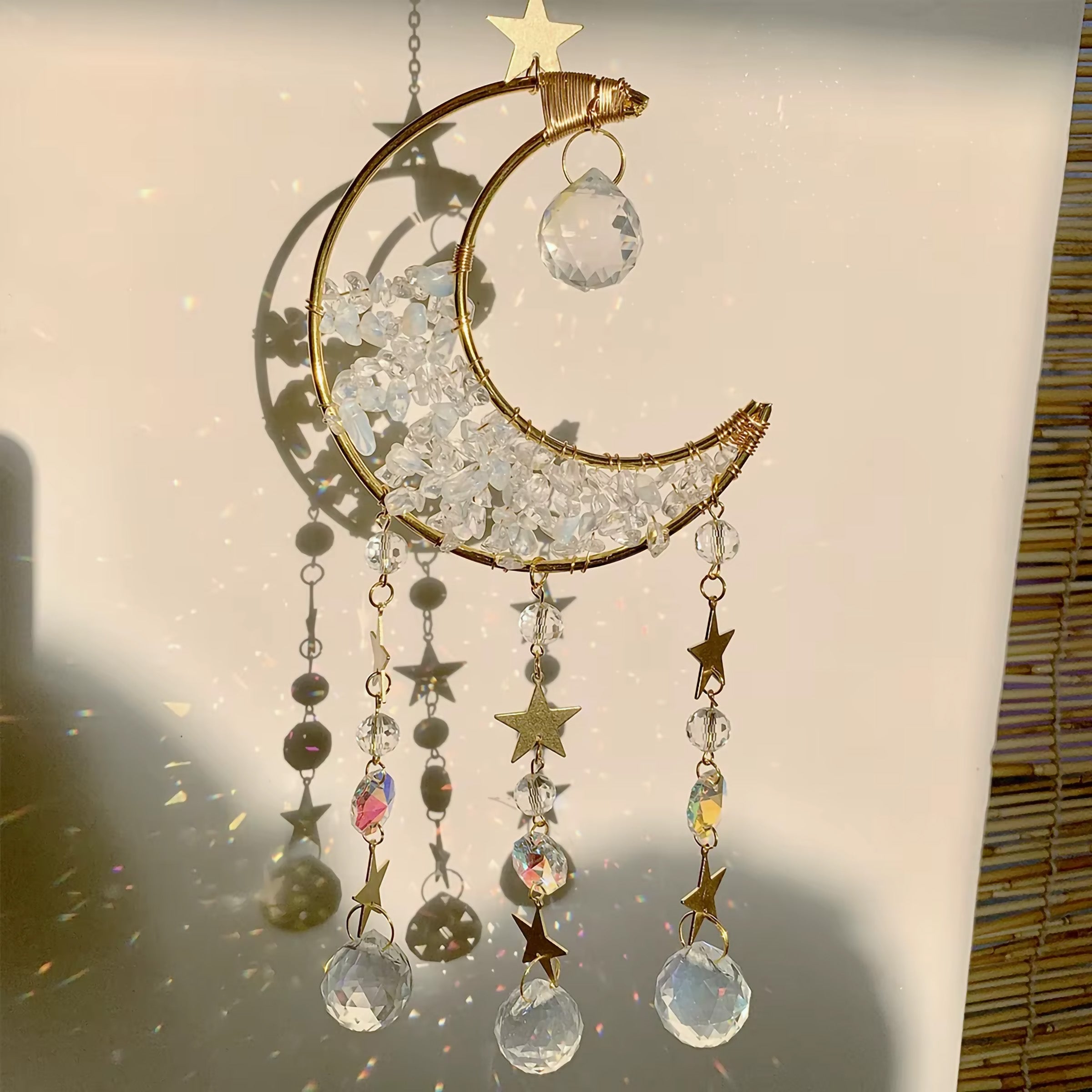 Crystal Moon Suncatcher | Natural Stone