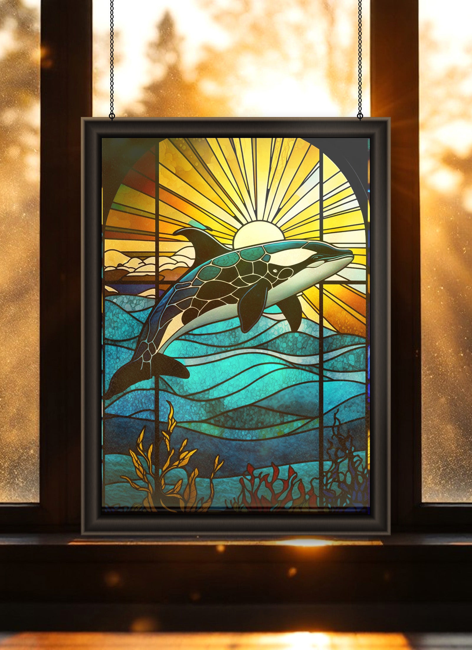 Orca Suncatcher | Handmade Stained Glass Style Ocean Art