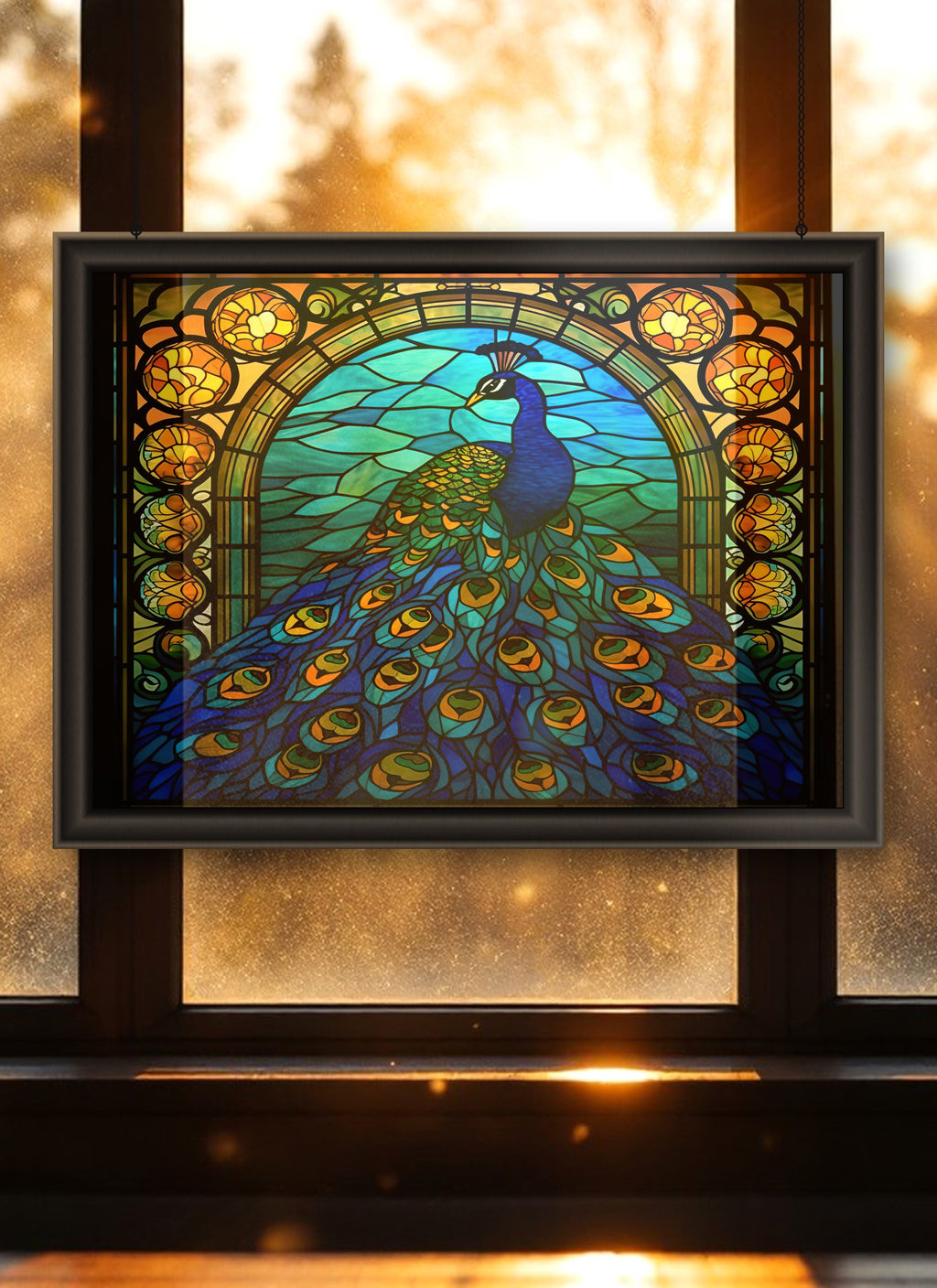 Peacock Suncatcher | Handmade Stained Glass Style Window Art