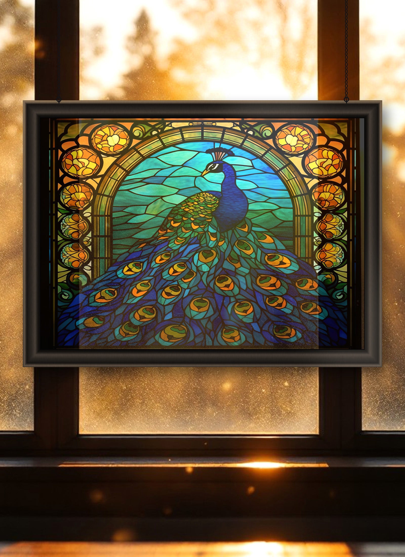 Peacock Suncatcher | Handmade Stained Glass Style Window Art