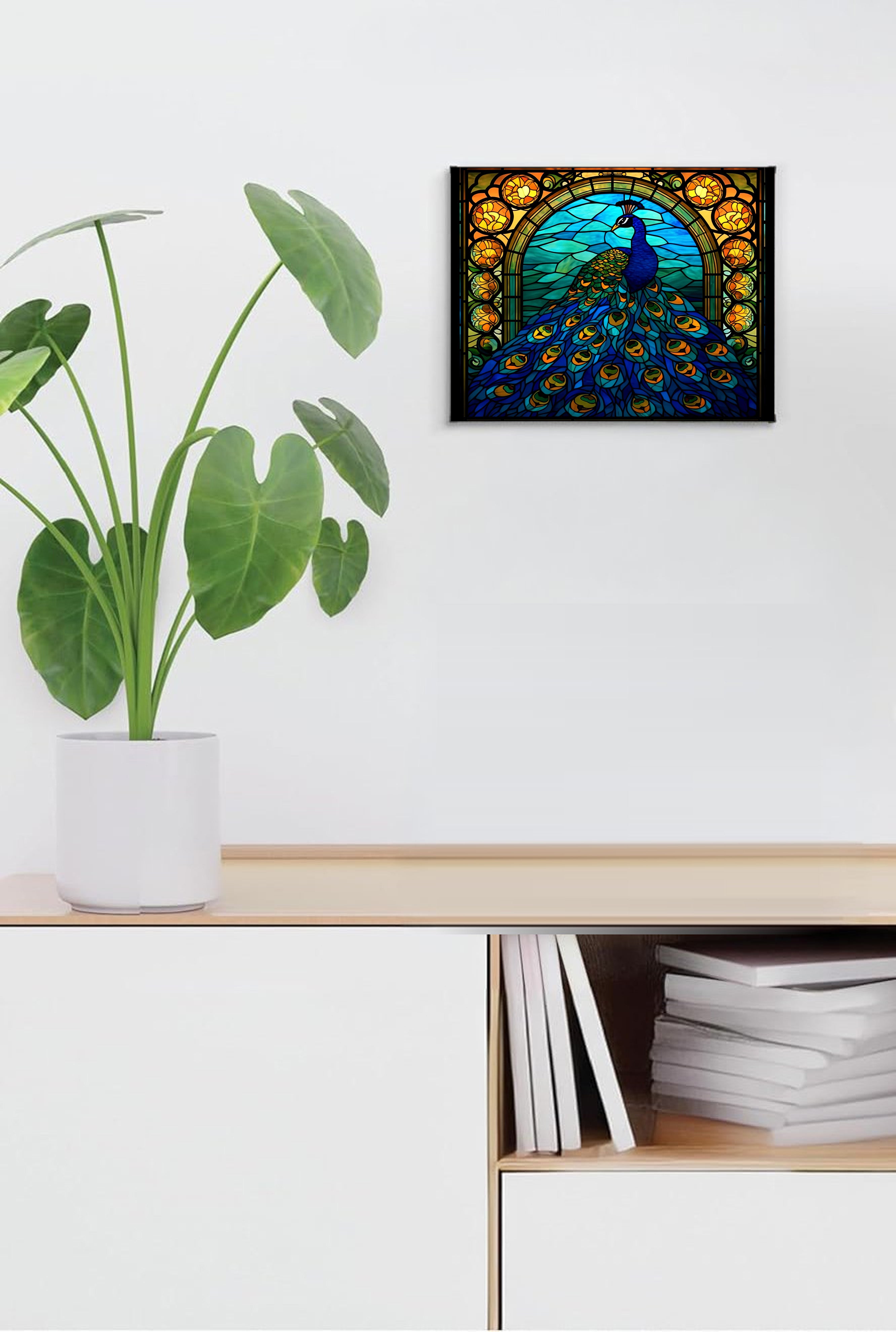 Peacock Suncatcher | Handmade Stained Glass Style Window Art