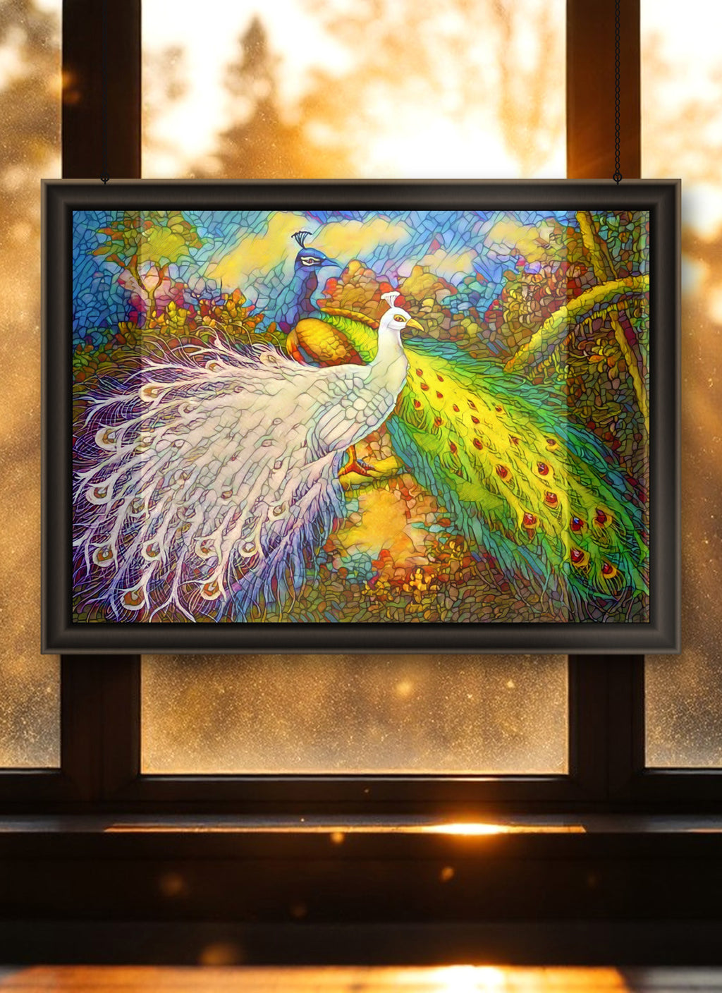 Peacocks Suncatcher | Handmade Stained Glass Style Window Art
